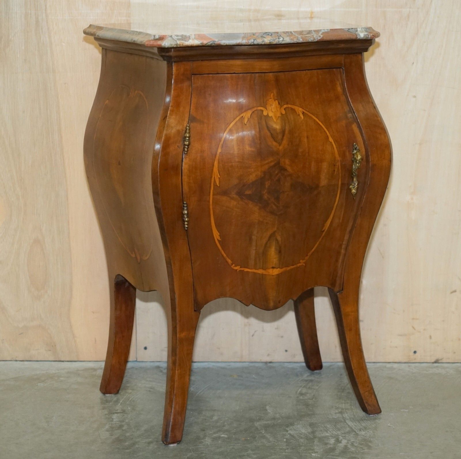 Fine Pair Of Antique  1880 Italian Marble Top Bombe Nightstand Side Table Chest photo for sale