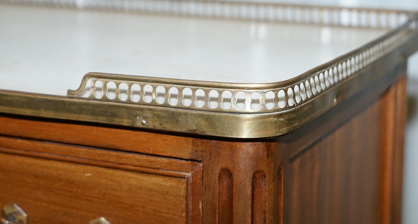 Rare 19th Century French Marble Topped Brass Gallery Semainier Chest Of Drawers photo vinterior