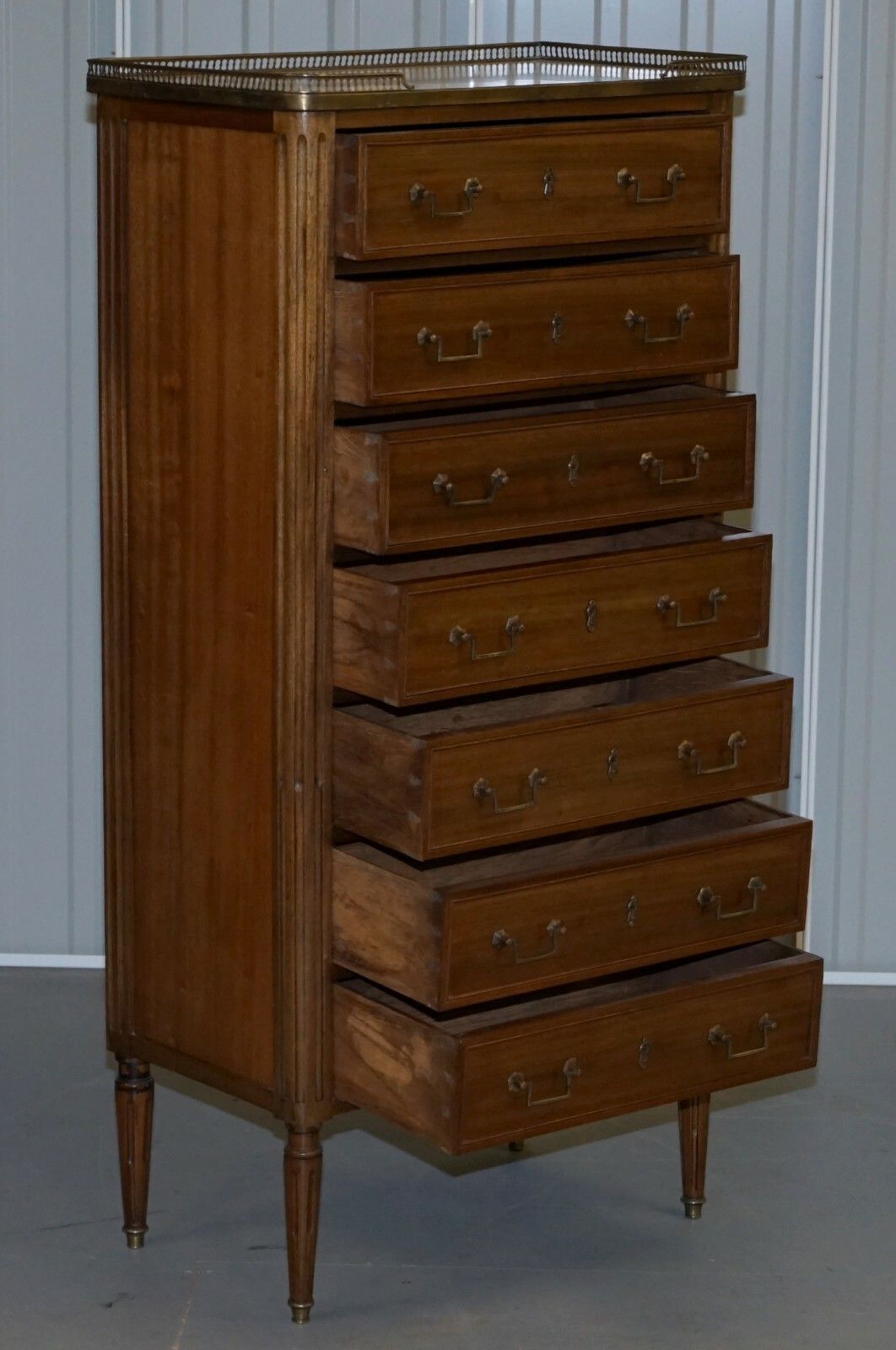 2350.0 Rare 19th Century French Marble Topped Brass Gallery Semainier Chest Of Drawers photo
