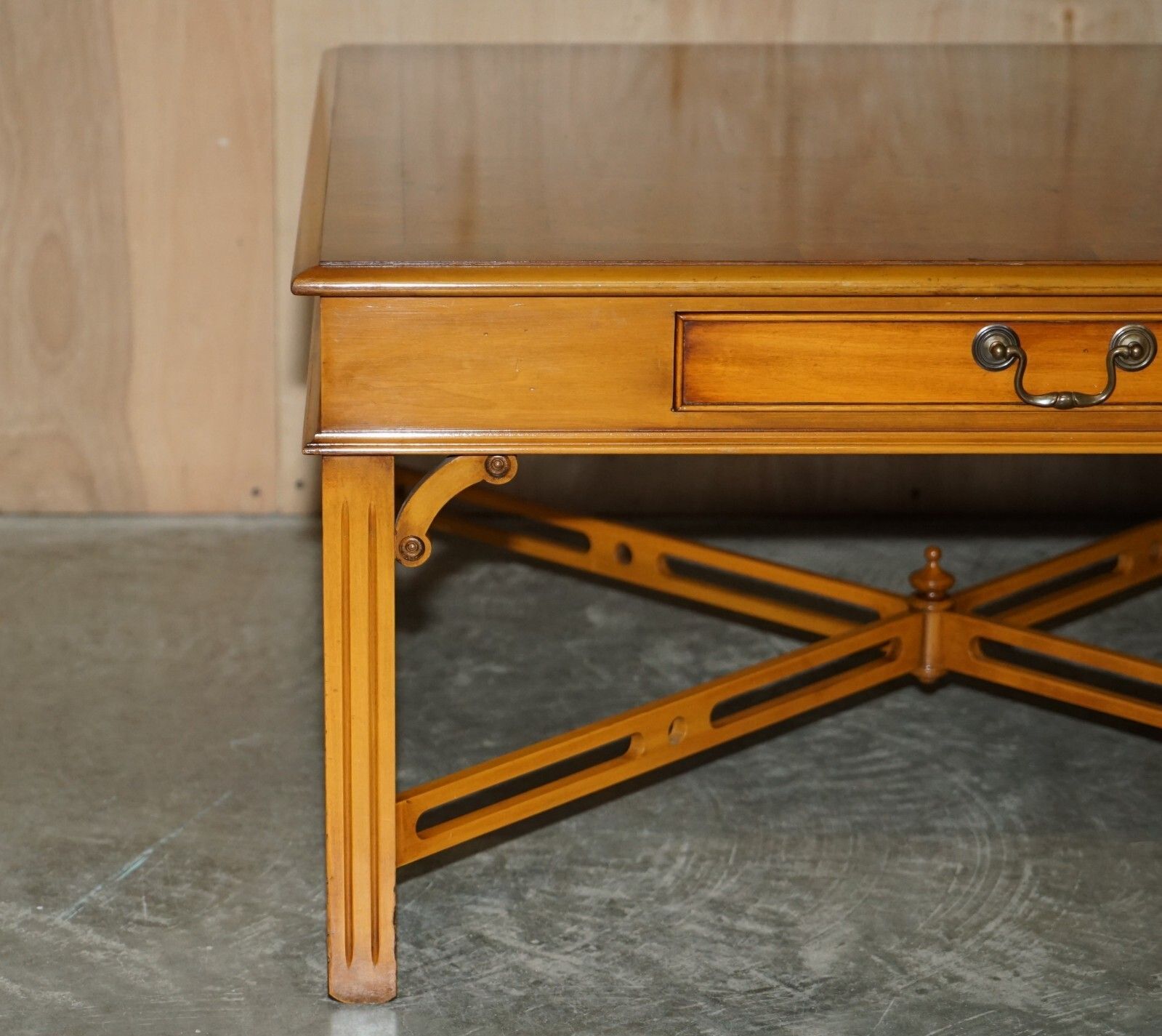 Lovely Burr Yew Wood Two Drawer Coffee Table With Thomas Chippendale Stretches photo Furniture