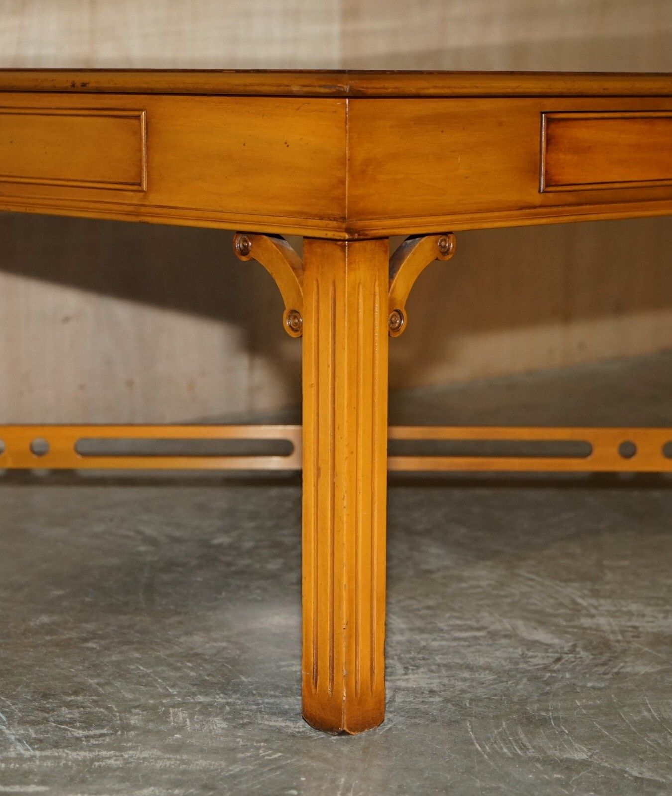 Lovely Burr Yew Wood Two Drawer Coffee Table With Thomas Chippendale Stretches photo vintage