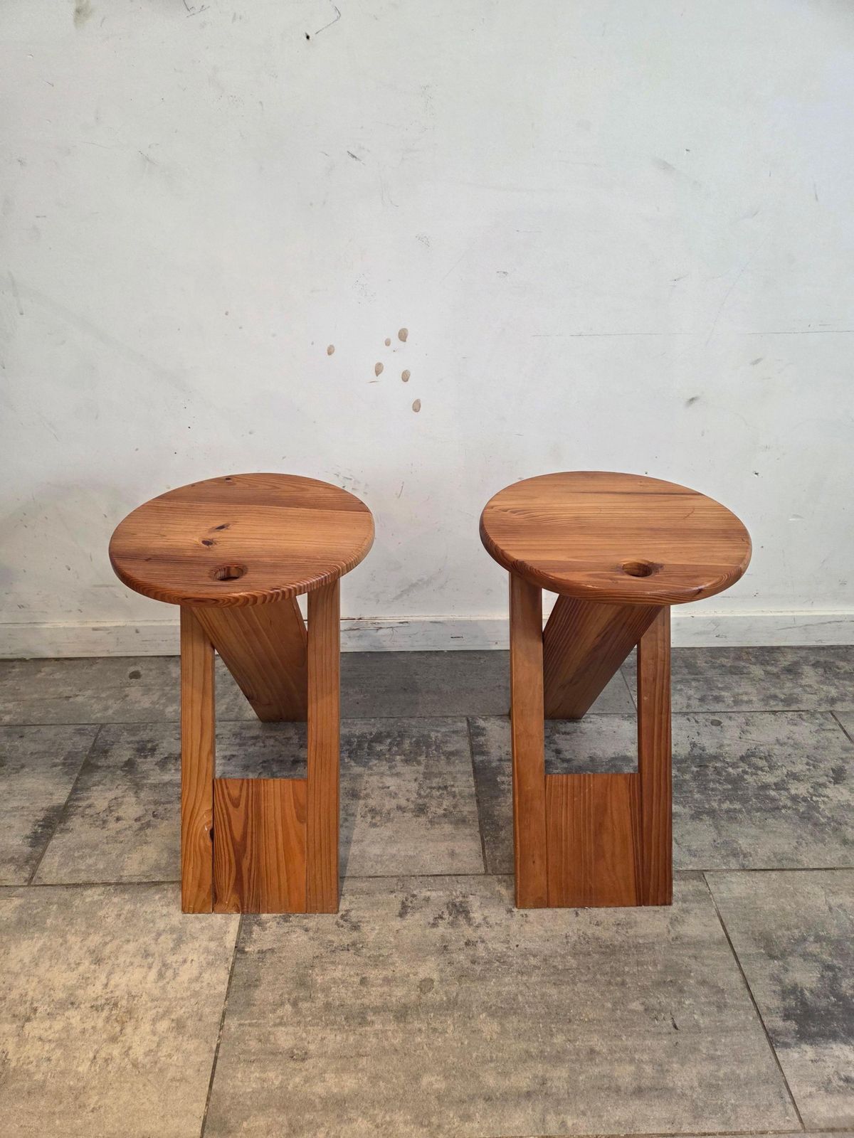 Folded  Set Of Stools In Wood, Brown Color, By Adrian Reed, France, 1970 photo for sale