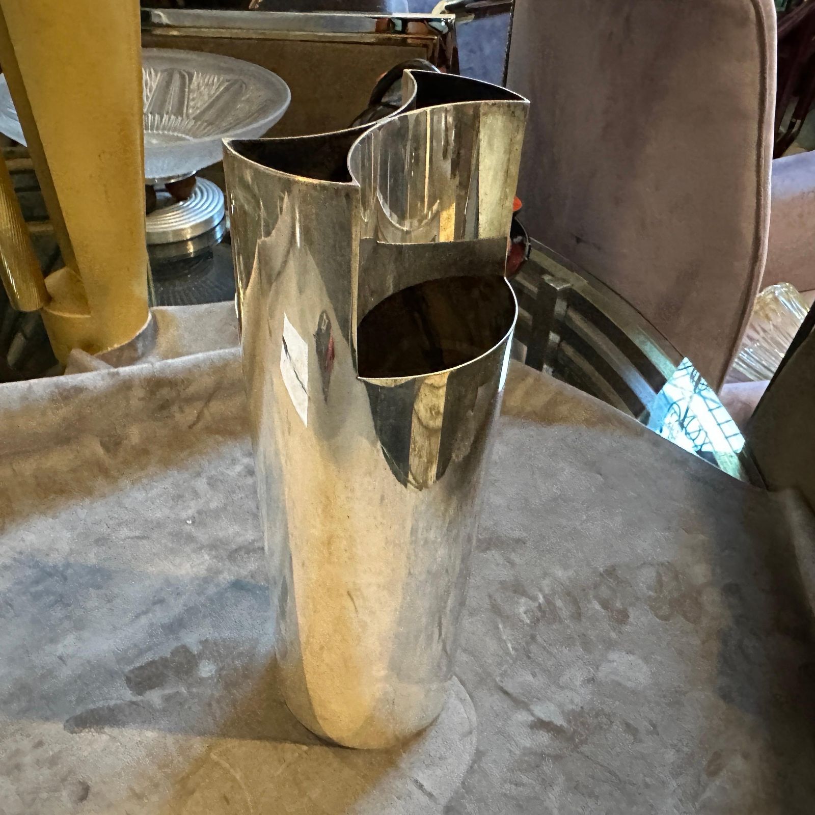 1970s Sabattini Style Minimalist Silver Plated Italian Vase photo vinterior