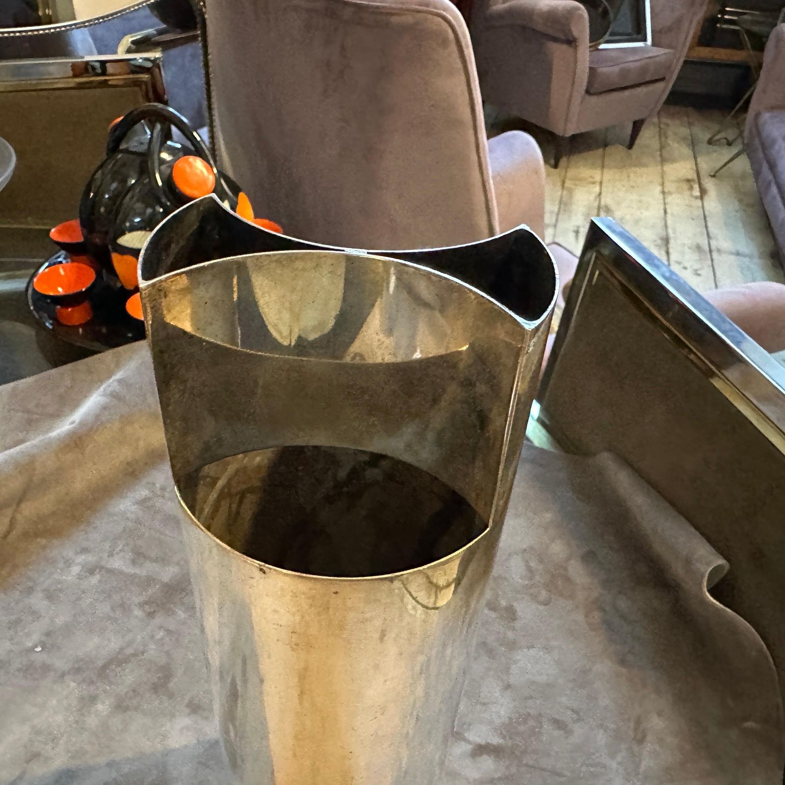photo for sale 1970s Sabattini Style Minimalist Silver Plated Italian Vase