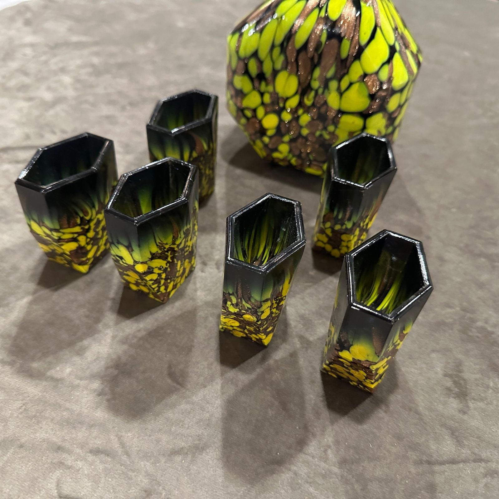 Home Decor 1940s Art Deco Aventurine Murano Glass Rosolio Set photo