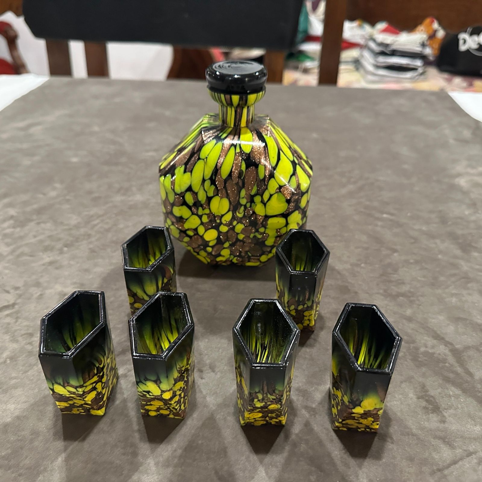 photo vintage 1940s Art Deco Aventurine Murano Glass Rosolio Set