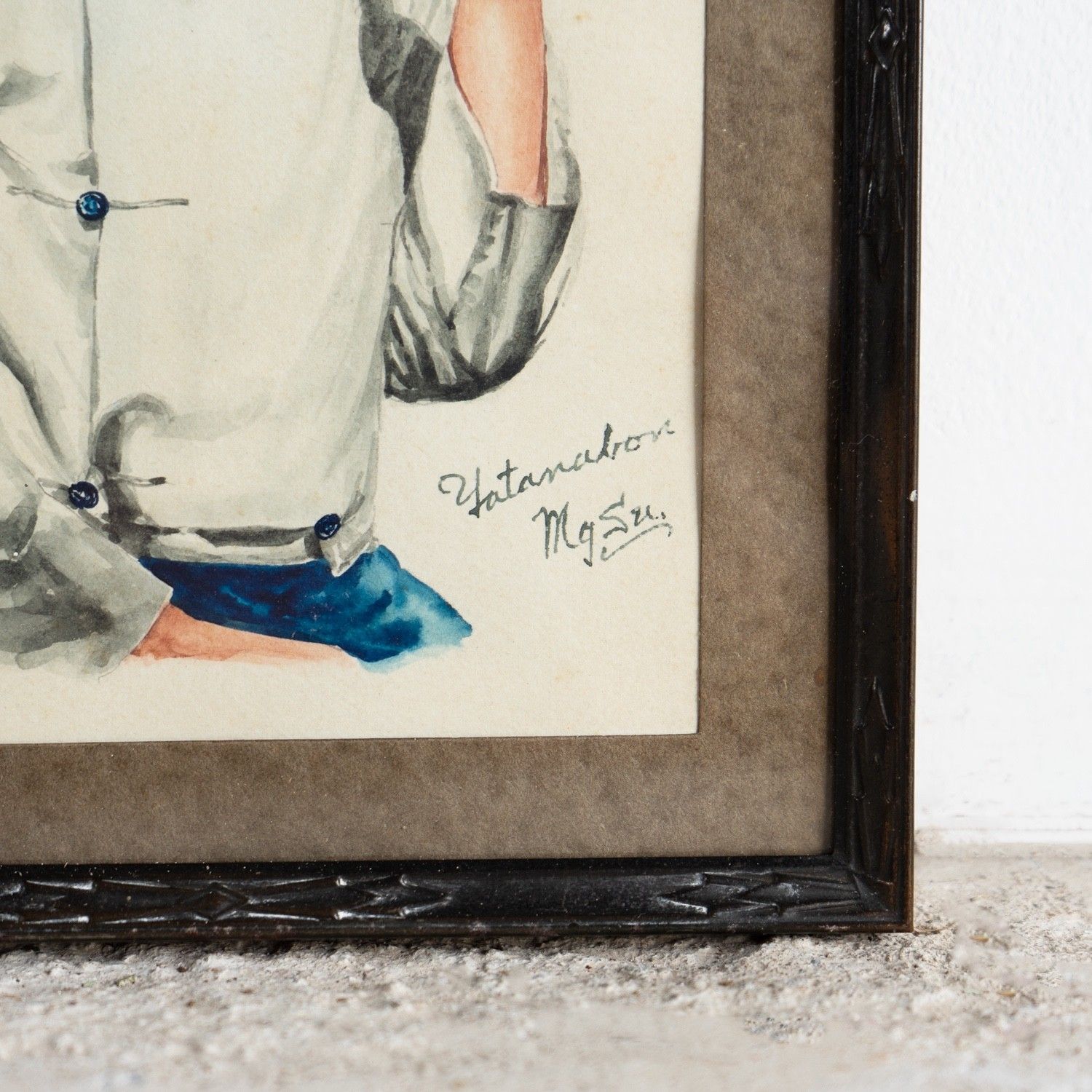 Portrait Of A Woman Smoking By Yatanabon Maung Su, Original Watercolour Painting photo Art