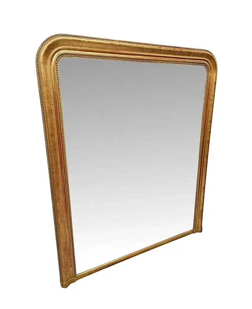 A Lovely 19th Century Large Size Giltwood Overmantel Mirror With Floral Embossed Detail photo furniture