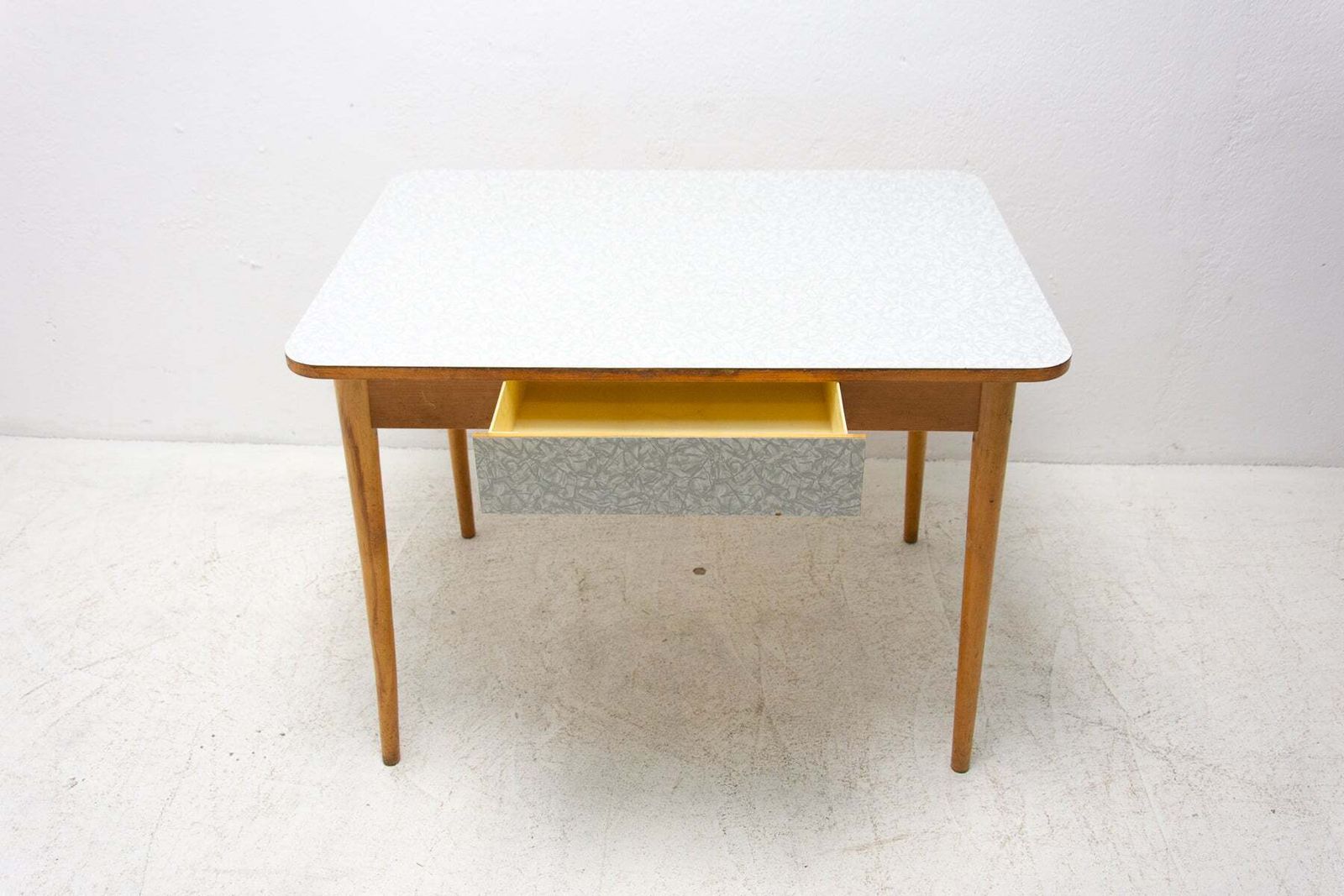 Midcentury Formica And Wood Central Table, Czechoslovakia, 1960s photo vintage