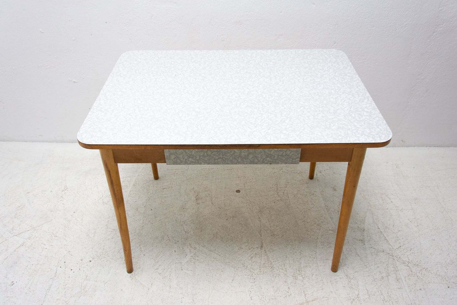 Furniture Midcentury Formica And Wood Central Table, Czechoslovakia, 1960s photo