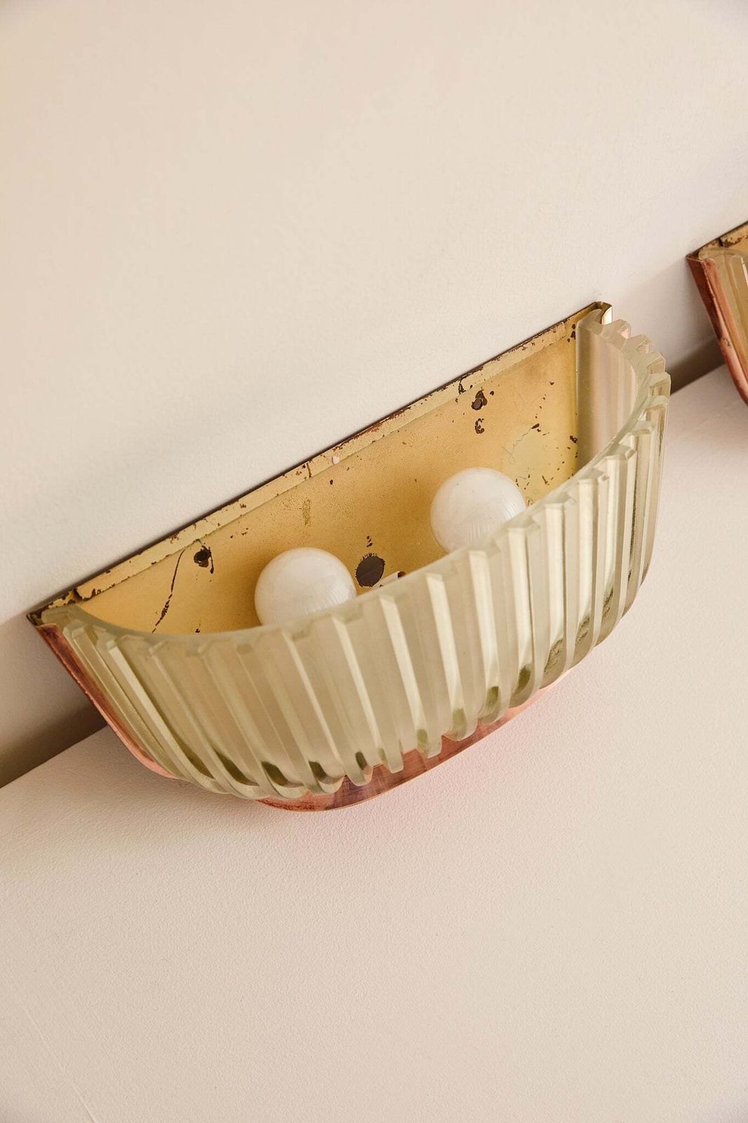 photo furniture Pair Of Art Deco Brass And Glass Wall Lights By Seguso