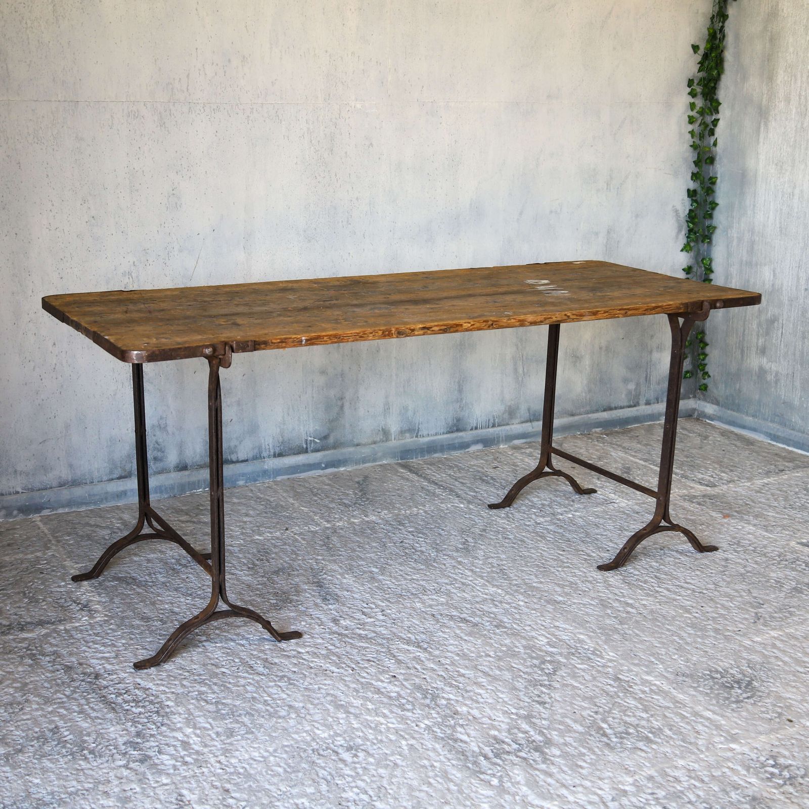 Early 20th Century Pine And Iron Trestle Work Table   England, Circa 1900 photo for sale