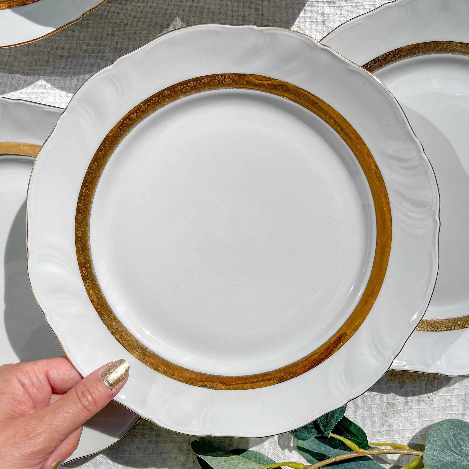 6 Vintage White And Gold Porcelain Dinner Plates, Limoges, France, Adp "Ariane" – Elegant Antique French Tableware photo 64.0
