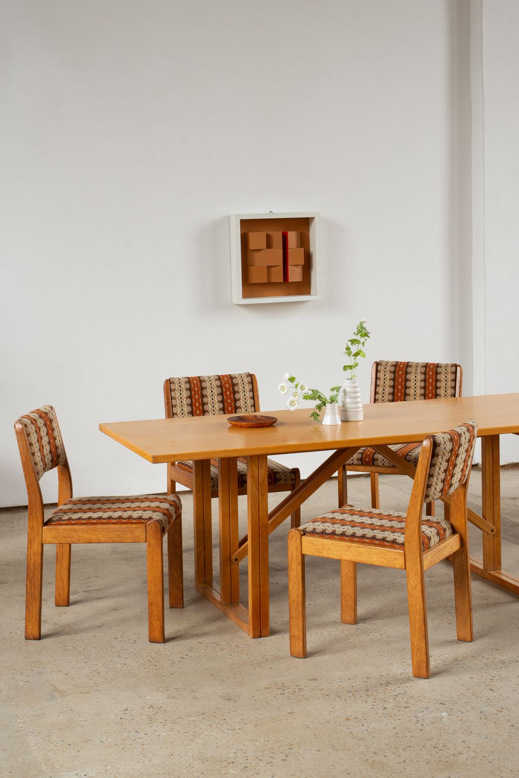 Set Of 4 Pine Chairs With Original Wool Upholstery, C1960 photo furniture