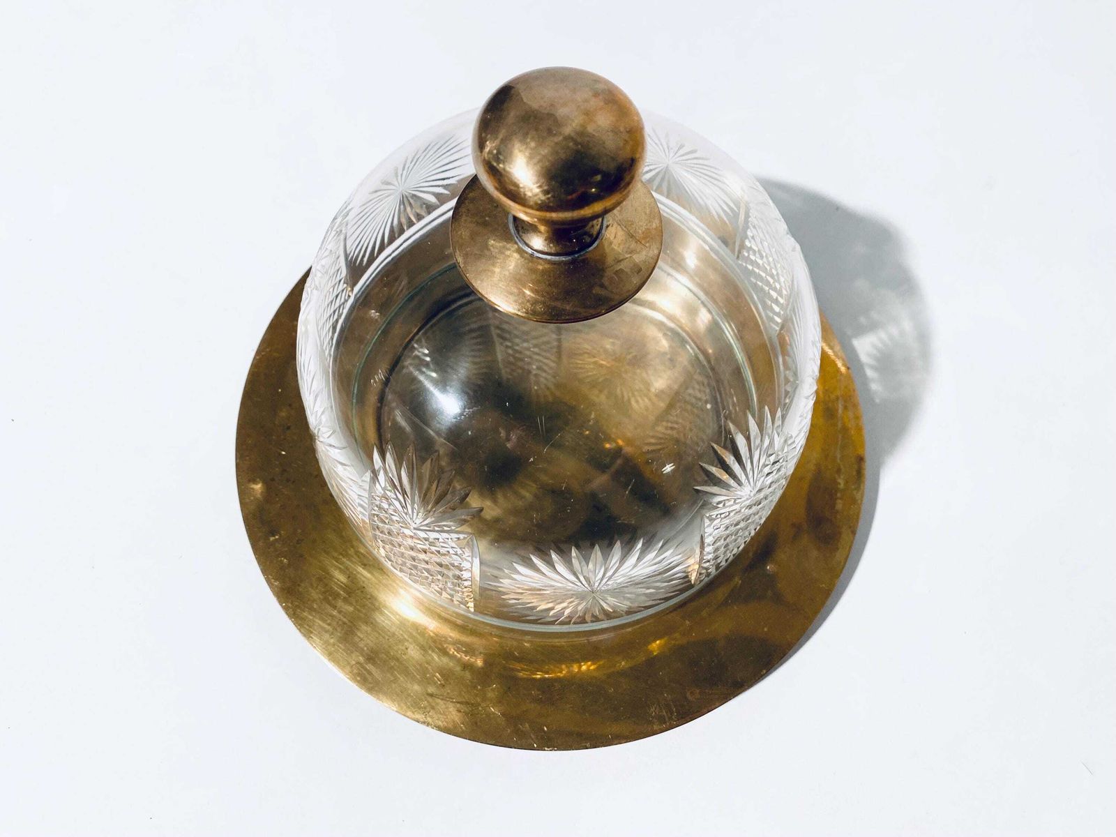 Vintage Brass Cheese Bell With Crystal Glass Lid Serving Dome / 1960s Vintage Decor photo 129.0