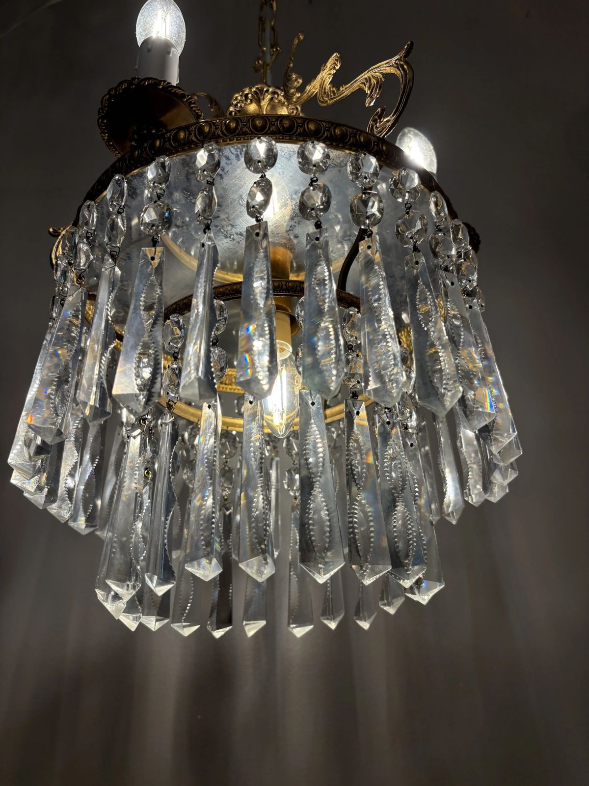 Italian Chandelier In Gilded Bronze With Bohemian Crystals photo buy