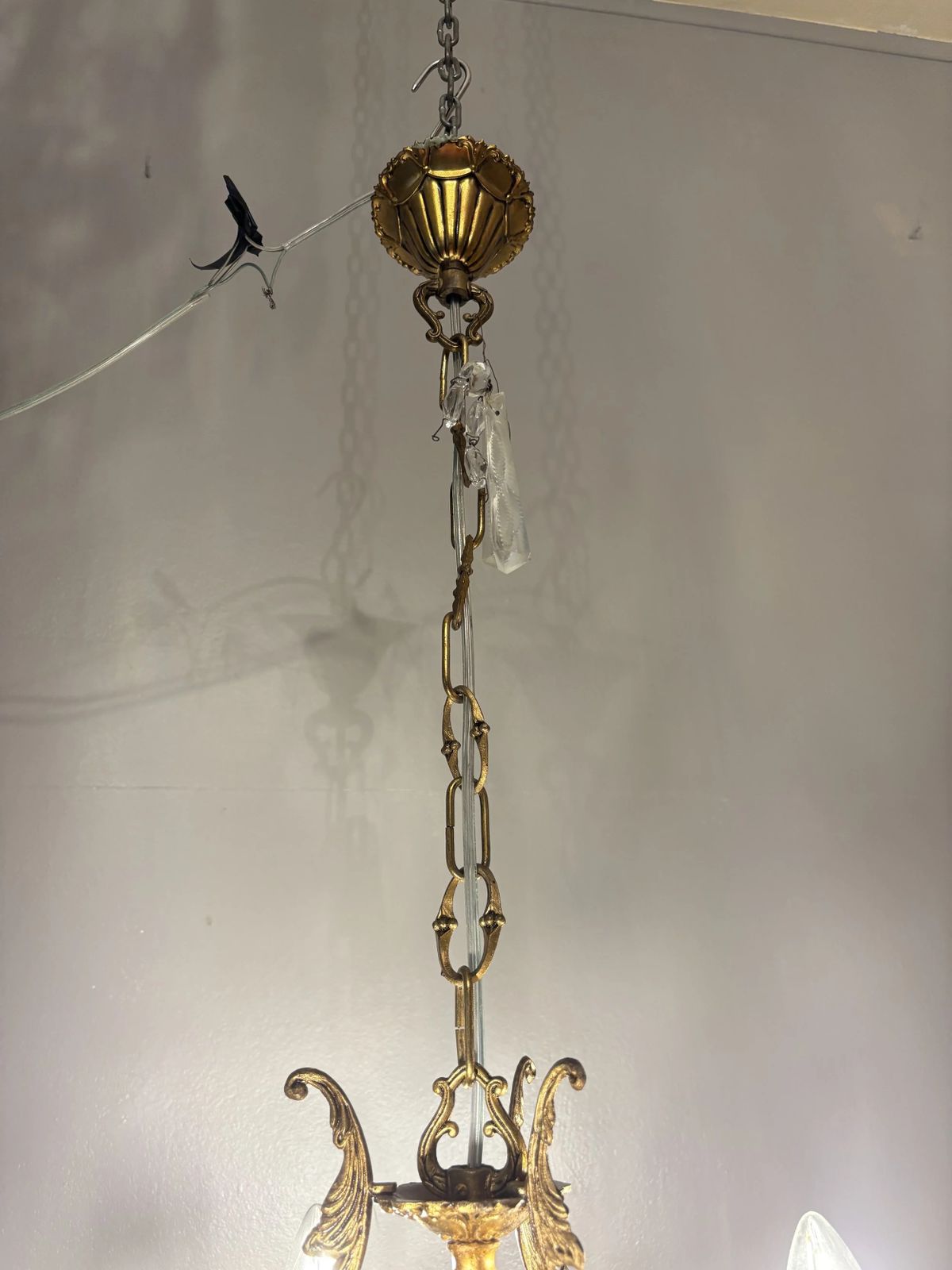 photo for sale Italian Chandelier In Gilded Bronze With Bohemian Crystals
