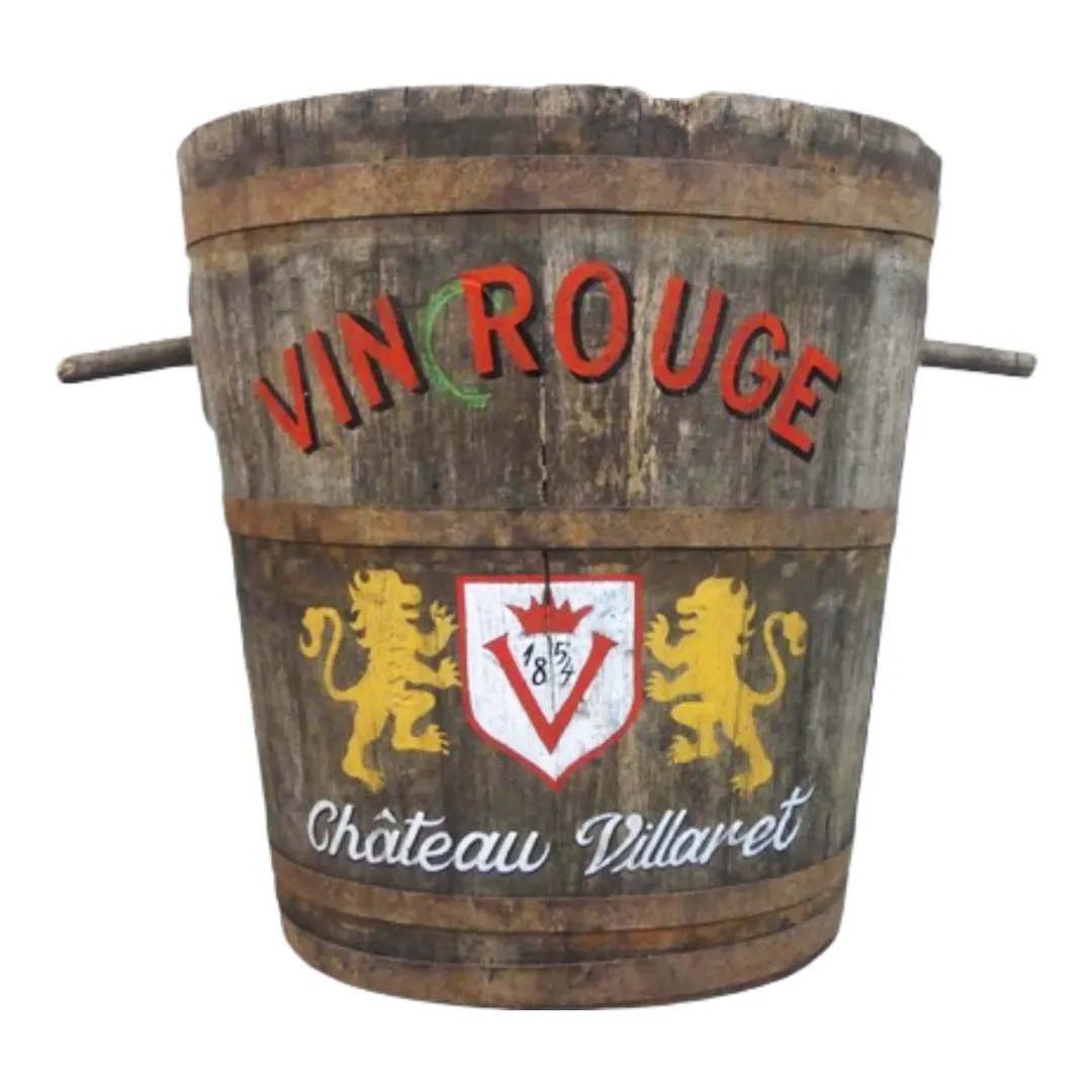 Antique French Oak Grape Hod With Iron Banding And Painted Decoration, 1920s photo for sale