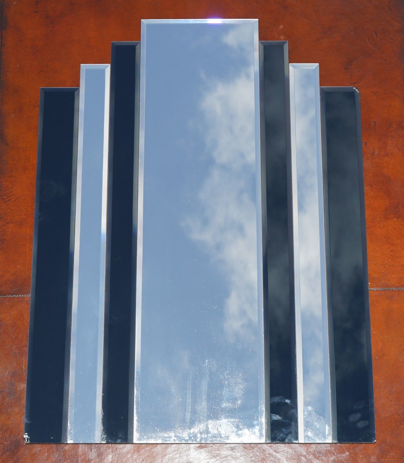 Vintage S.P.A Monteriggioni Siena Art Deco Style Bevelled Mirror Black Glass photo furniture