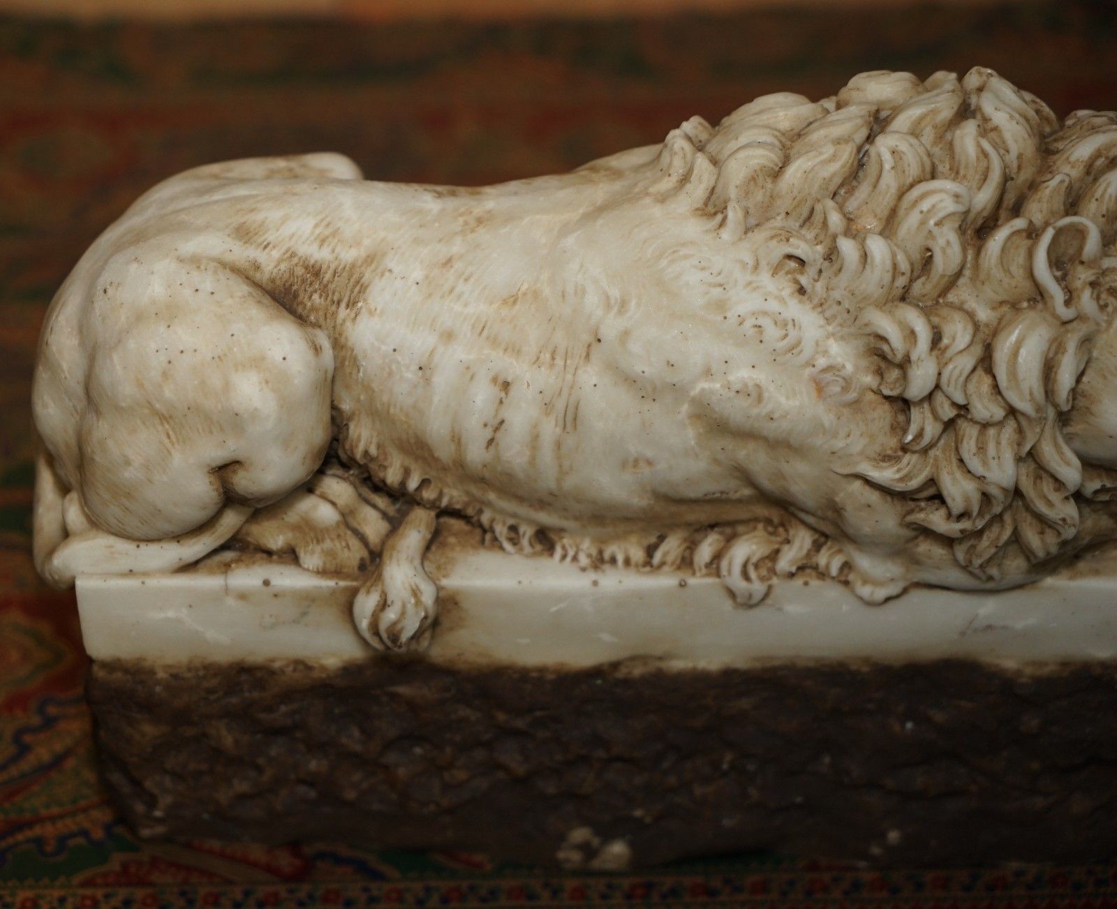 Fine Pair Of Antique 19th Century Italian Alabaster Lions After Antonio Canova photo buy