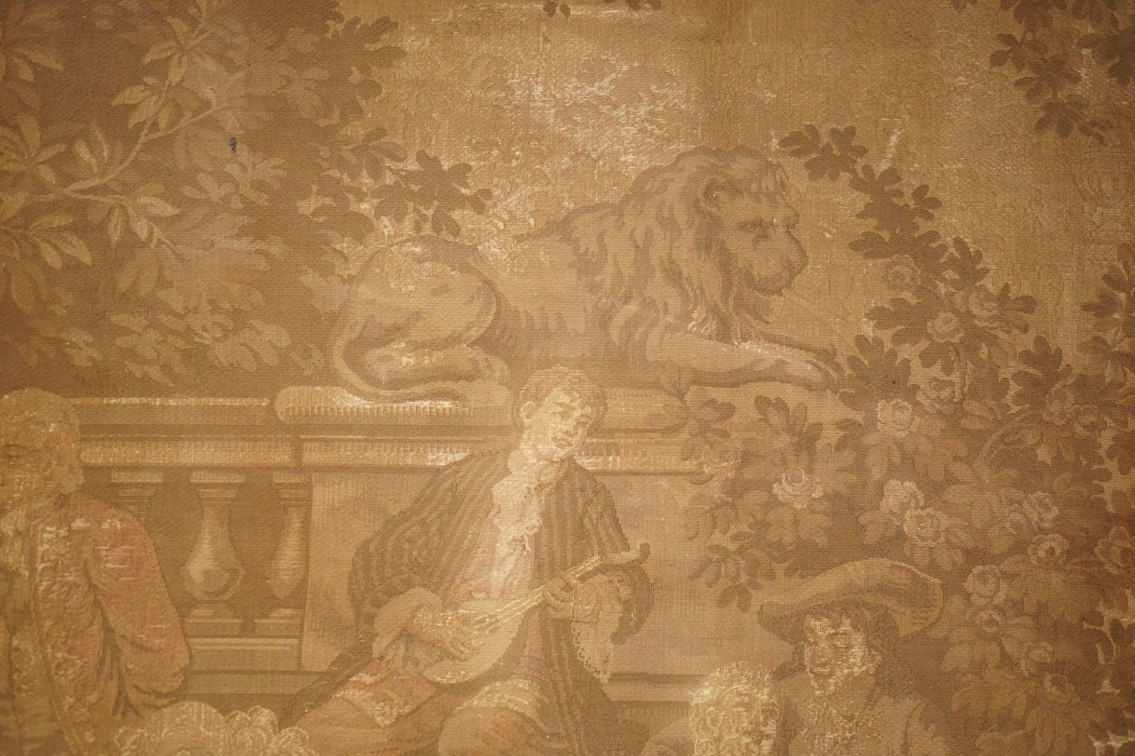 Antique Cir 1880 Tapestry Depicting Watteau Esque Figures After Antoine Watteau photo vintage