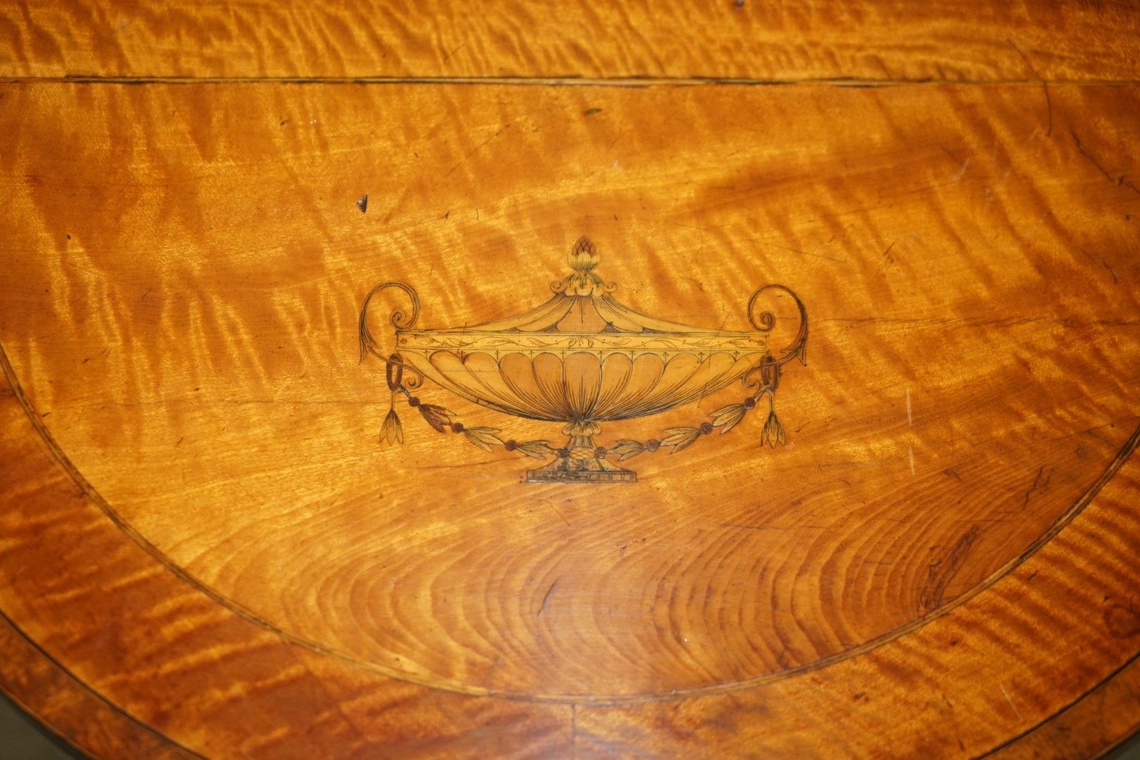 Important Pair Of Museum Quality Sheraton Satinwood Demi Lune Console Tables photo vinterior