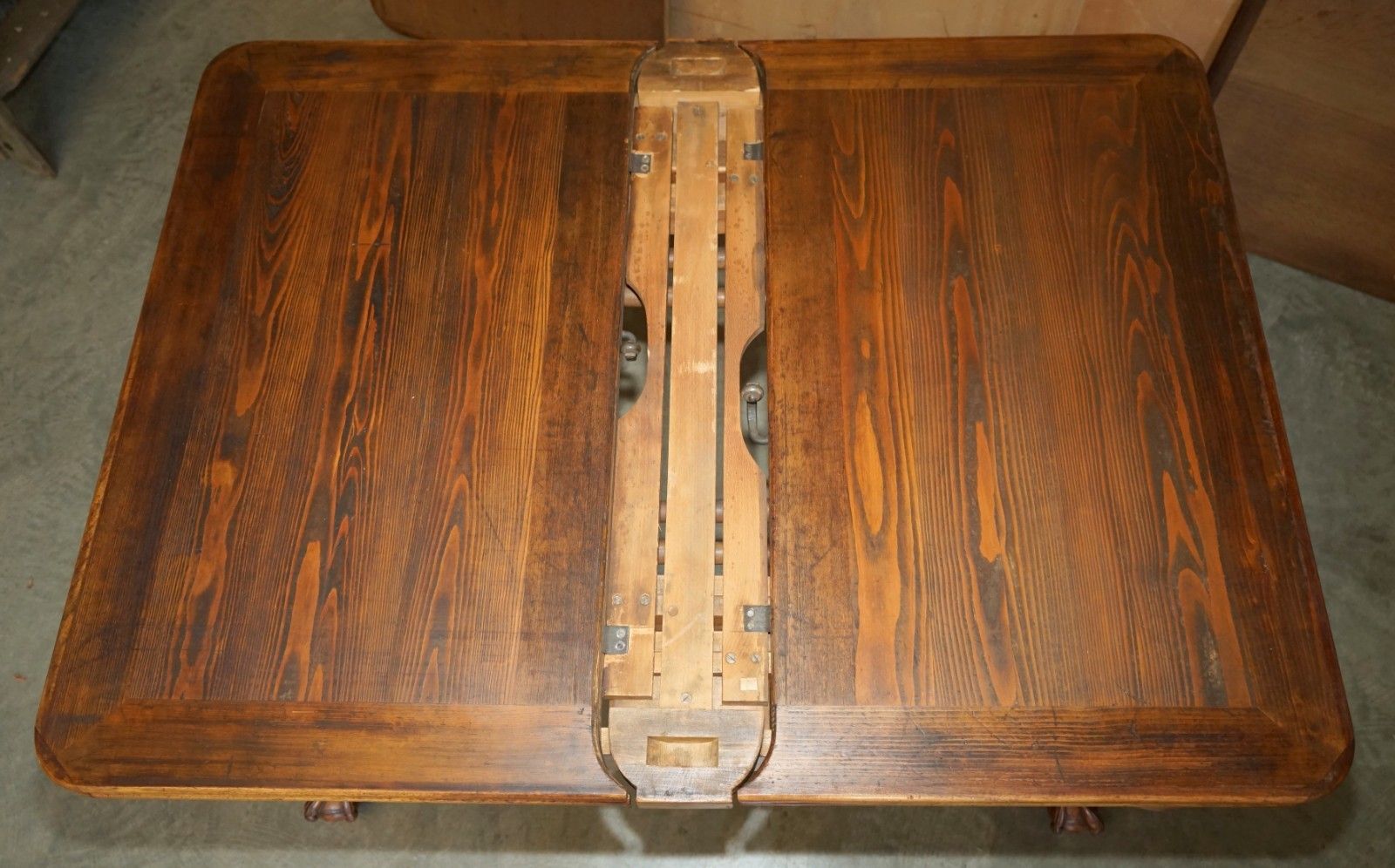 photo vinterior Massively Extending Antique French Walnut Art Deco Claw & Ball Dining Table