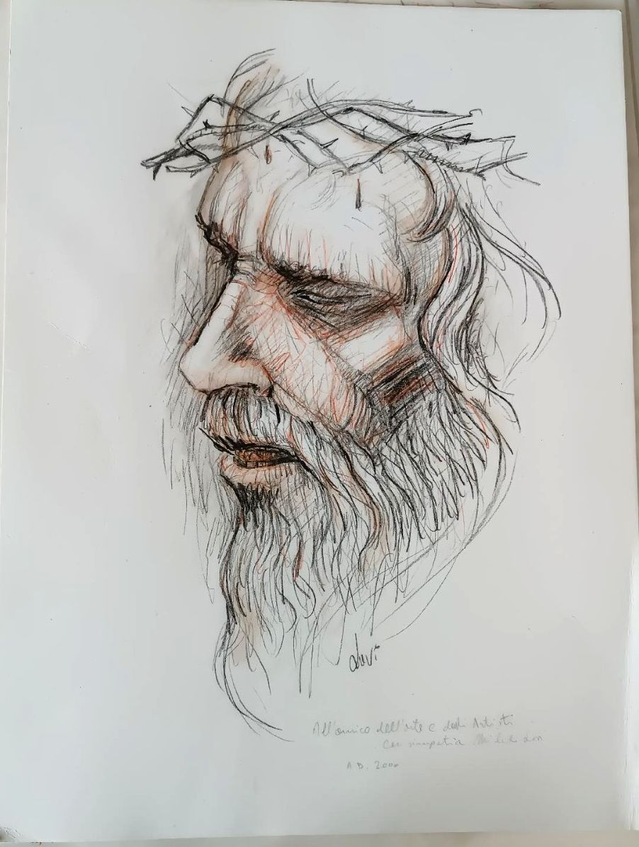 Mixed Technique 70x50 Cm On Cardboard Face Of Christ Michele Lovi (Lucca 1949 photo furniture