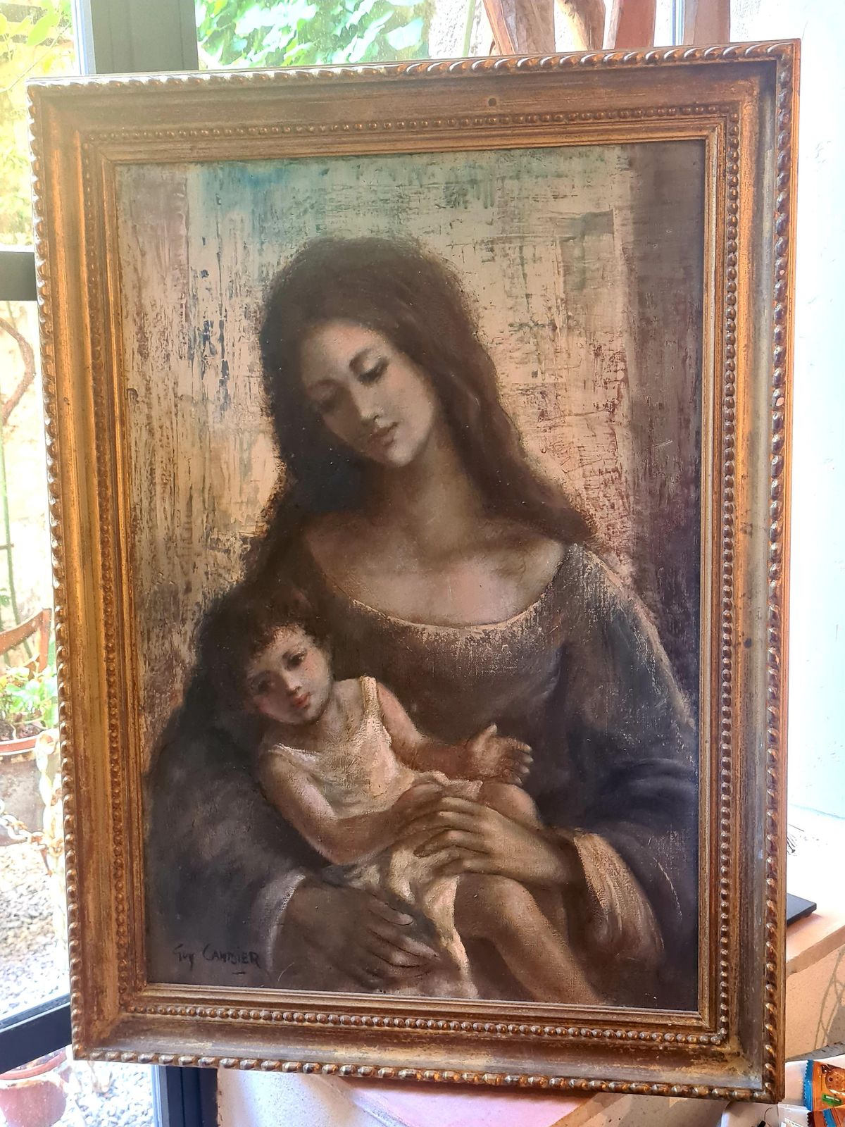 Mother And Child, Ecole De Paris, Large Oil On Canvas 1960s By Guy Cambier photo furniture