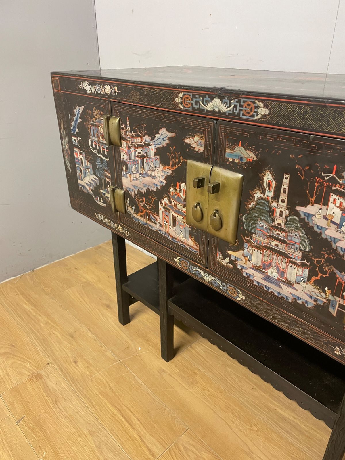 Antique Oriental Black Lacquered Cabinet On A Carved Stand Circa 1900 photo 795.0
