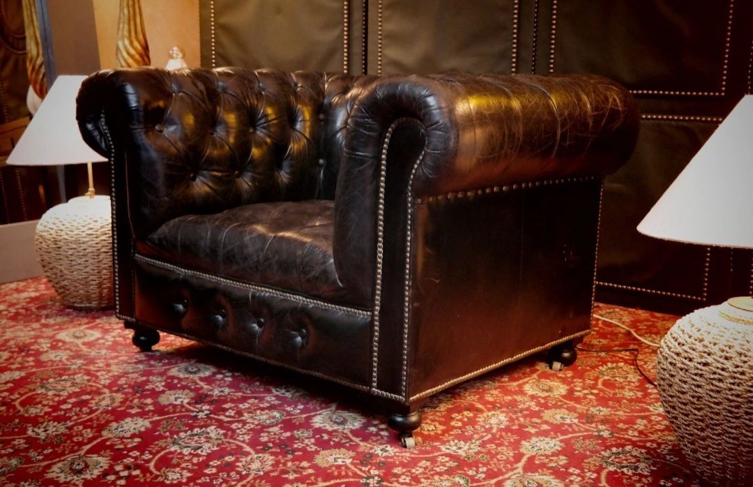 750.0 Super Timothy Oulton Halo Westminster Button Leather Armchair Vegabond Black photo