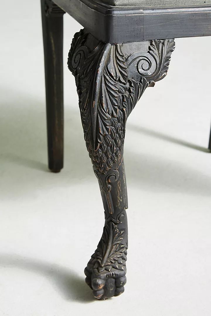 Hand Carved Wooden Black Owl Dinning Chair – Antique Black Finish With Intricate Detailing photo furniture