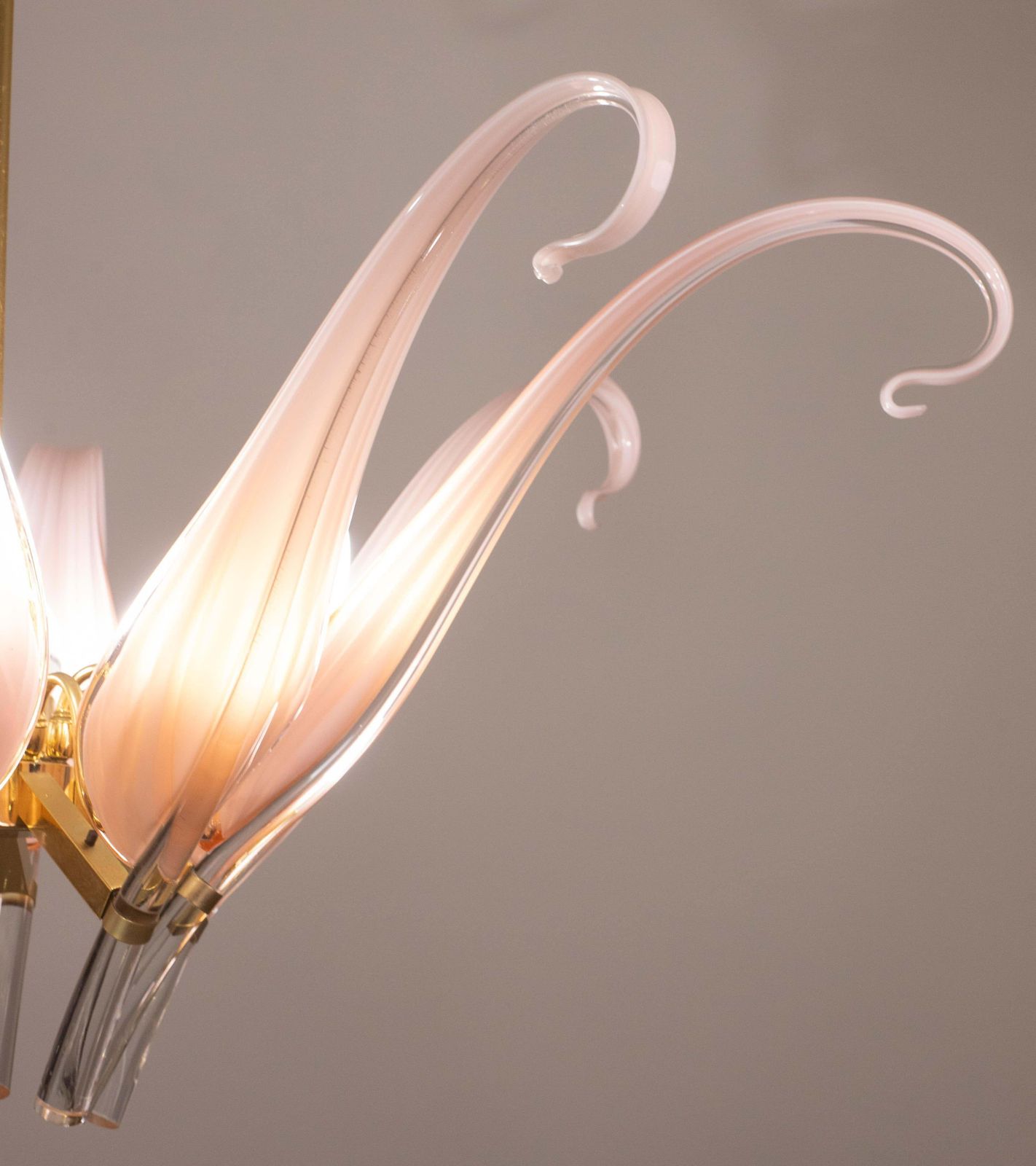 Extraordinary Pink Murano Glass Leaves Chandelier Large Size By Franco Luce photo Lighting