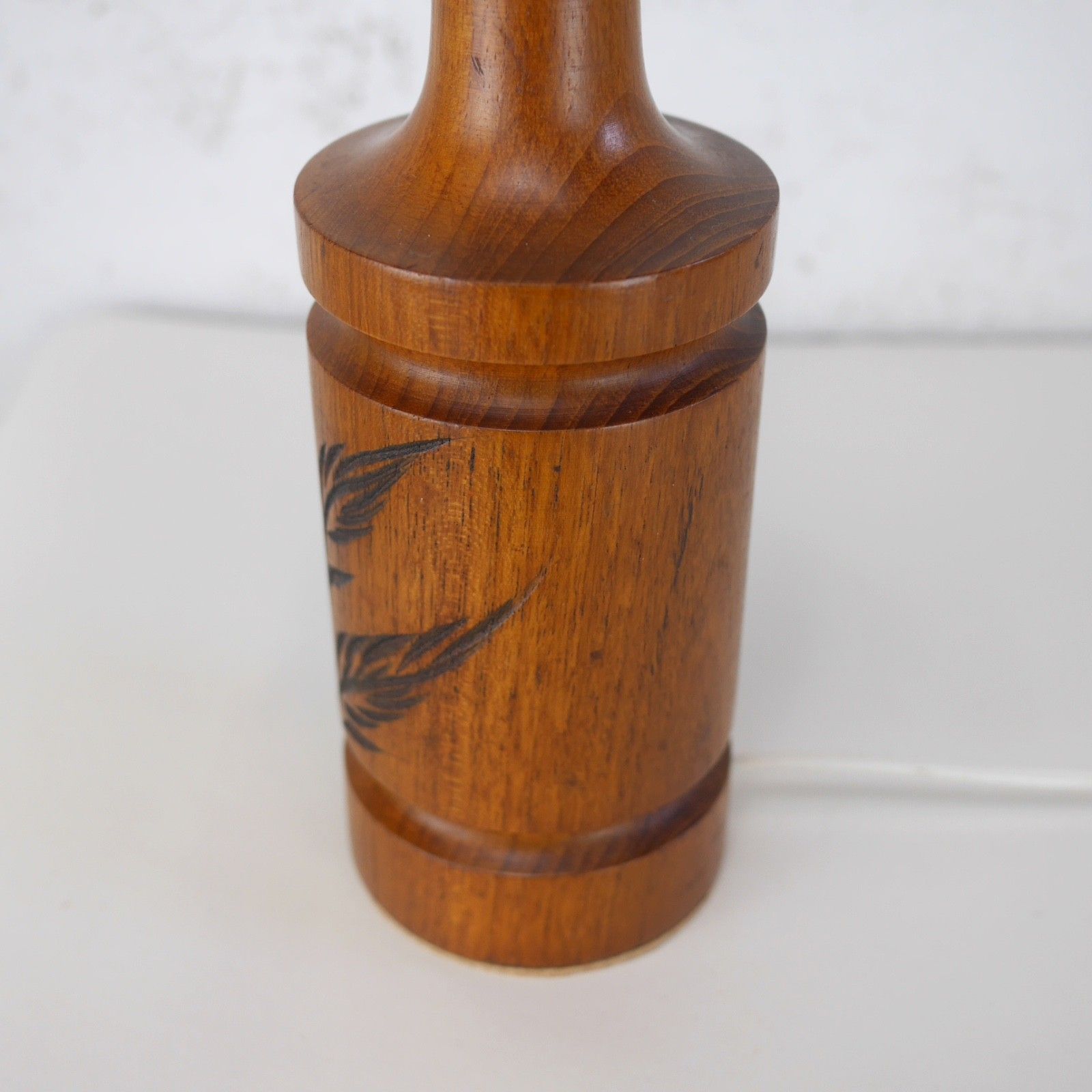 Vintage Mid Century Carved Teak Table Lamp Light Danish #102961 photo vintage