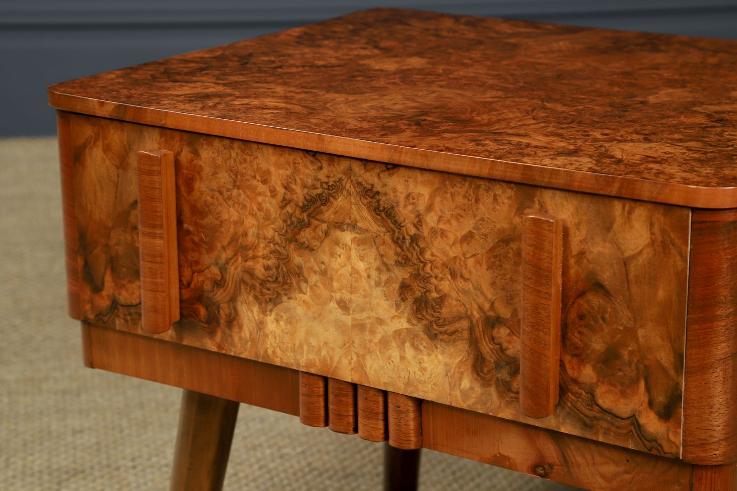 Small English Art Deco Burr Walnut Bedside / Side / Lamp Table With Drawer (Circa 1930) photo 545.0