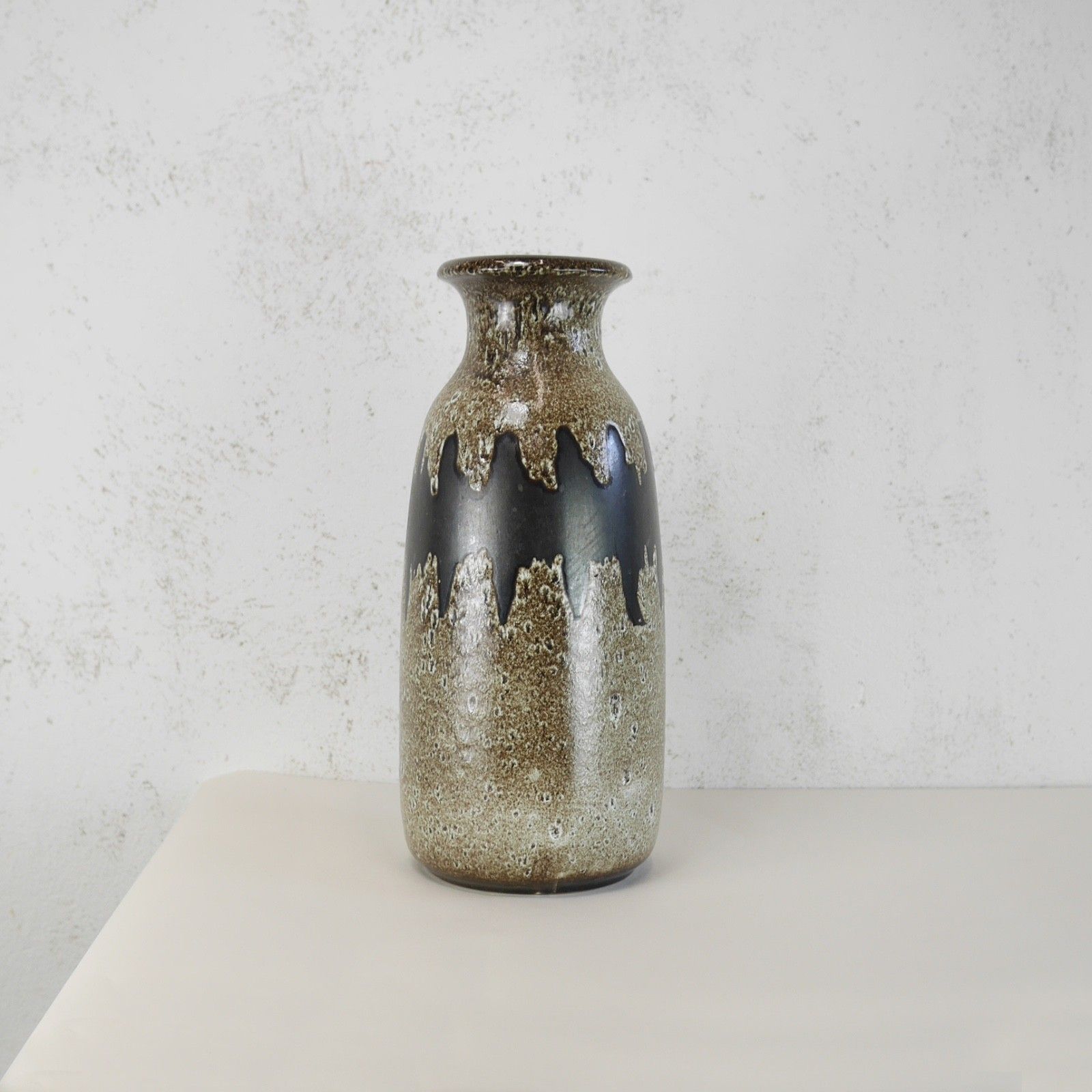 Large Vintage West German Mid Century Fat Lava Black Brown White Vase #102981 photo Home Decor