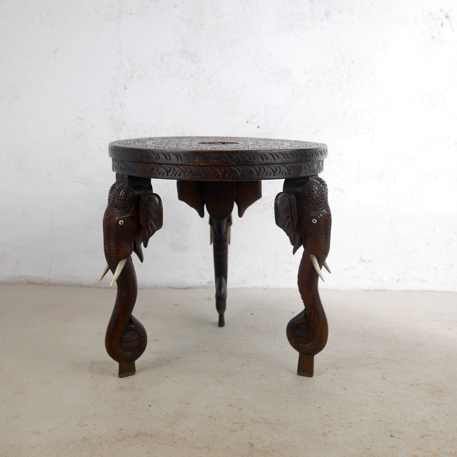 Antique Bermese Carved Hardwood Elephant Side Table Stand #102992 photo 455.0
