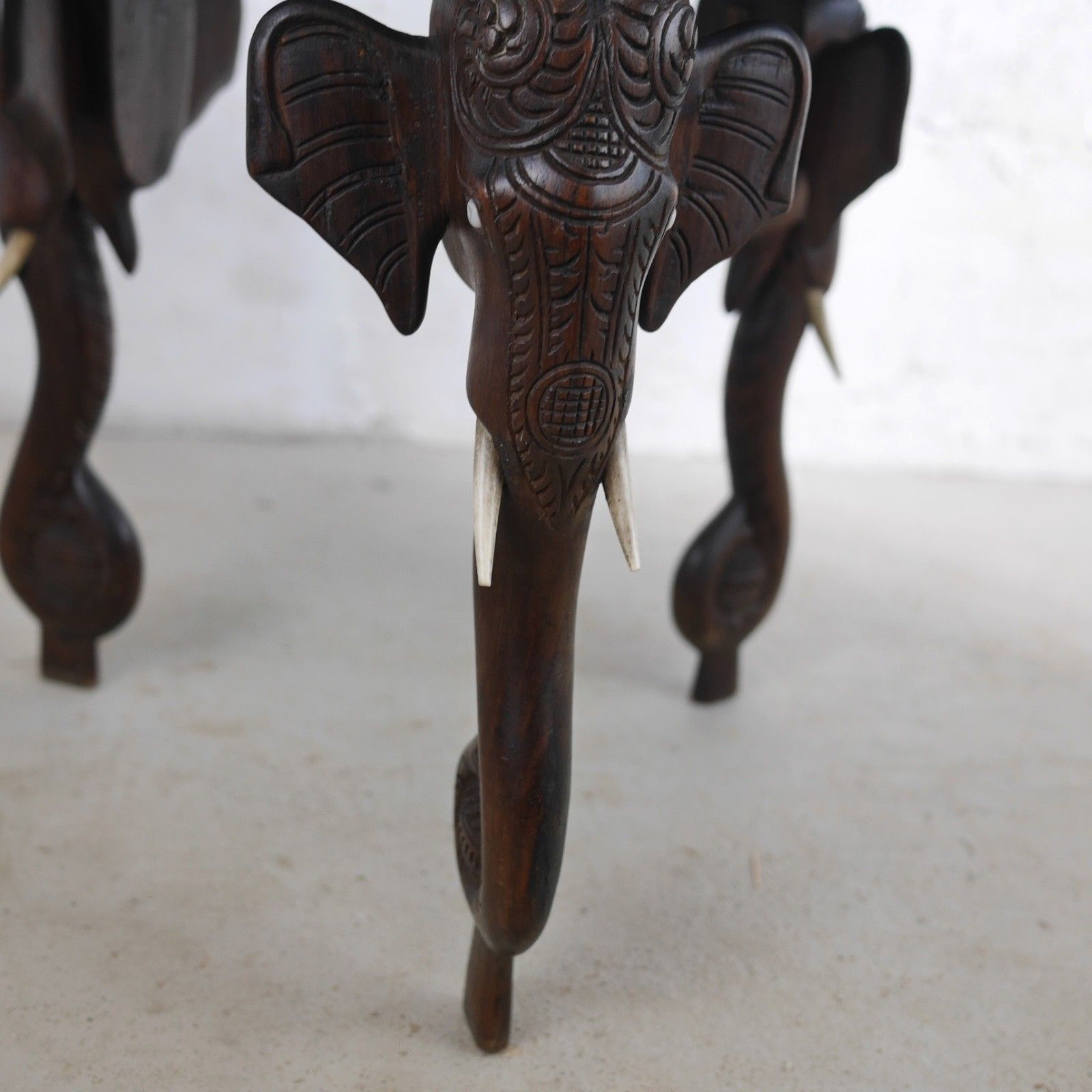 photo vinterior Antique Bermese Carved Hardwood Elephant Side Table Stand #102992