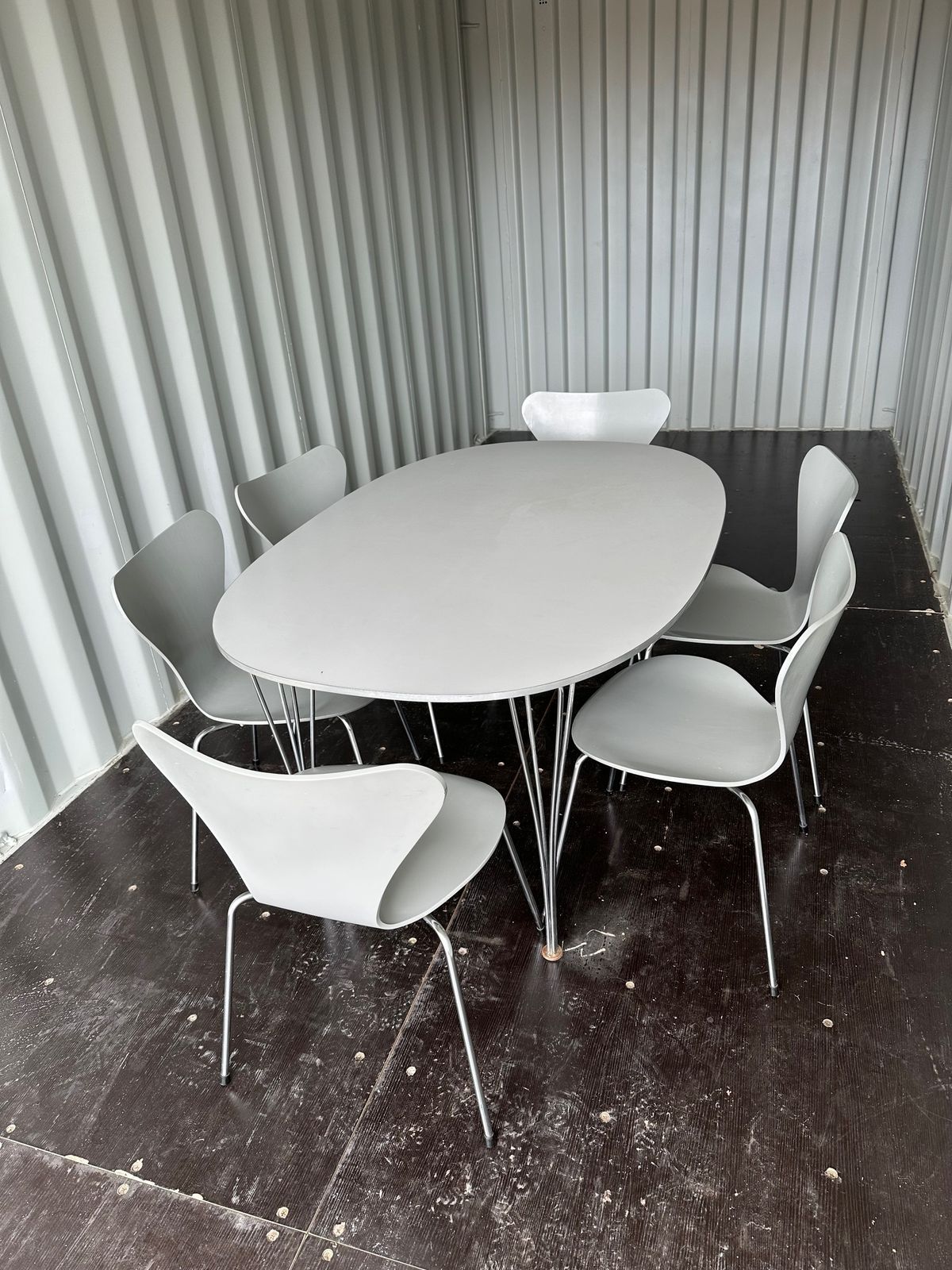 Bruno Mathsson Piet Hein  Super Elliptical Dining Table For Fritz Hansen  And Set Of Six Series Seven Chairs Model 3107 By Arne Jacobsen For Fritz Hansen photo for sale