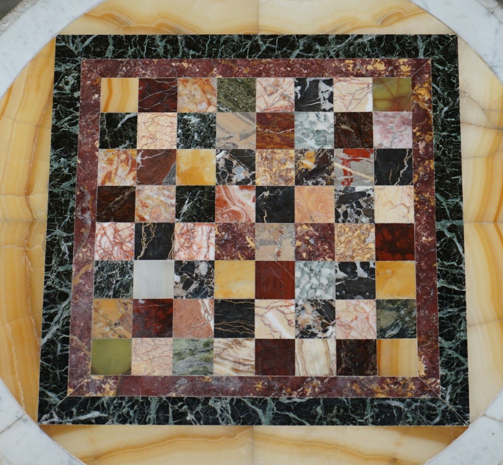 Antique Italian Circa 1880 Pietra Dura Marble Chess Table Ornate Mahogany Base photo Furniture