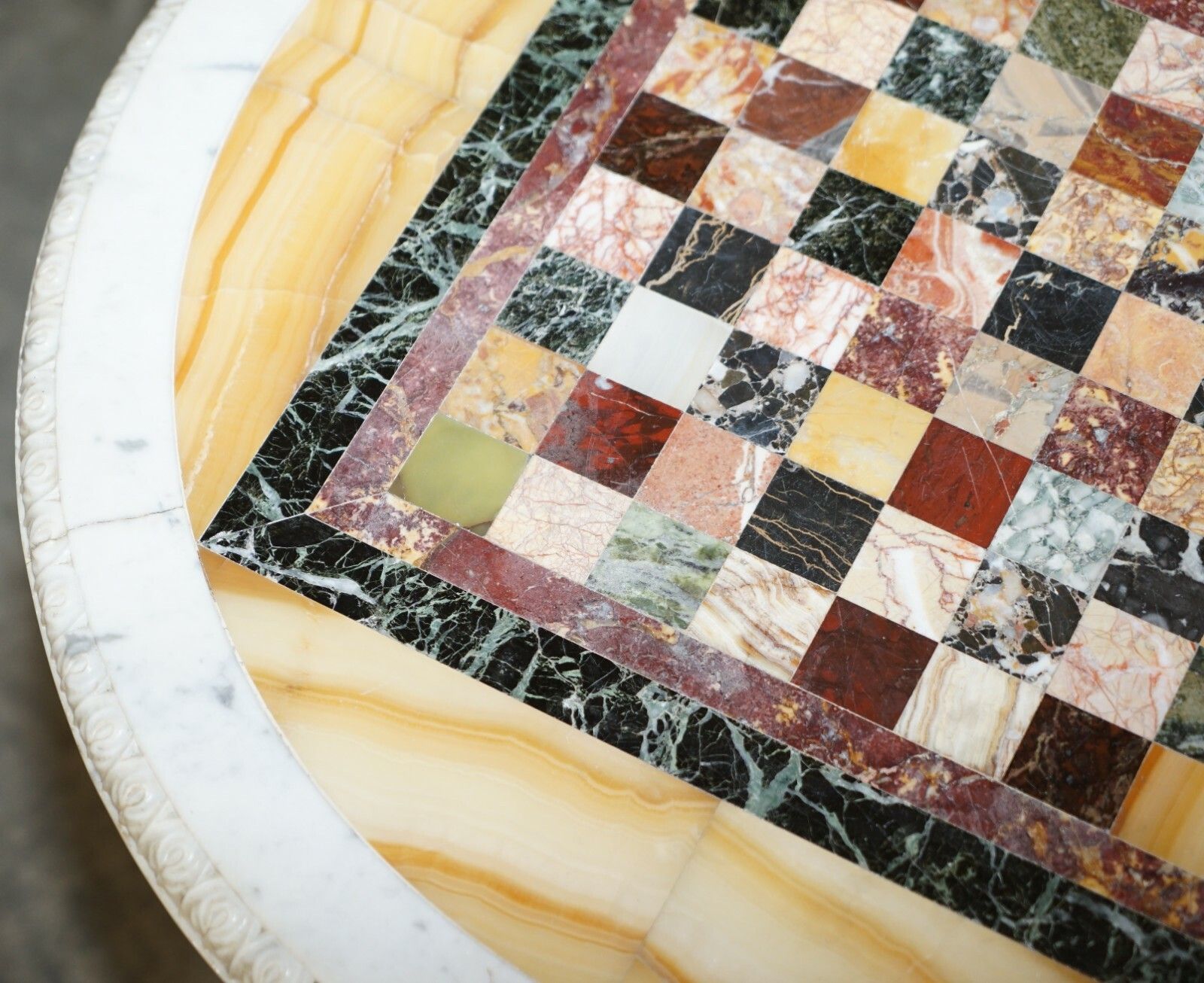 Antique Italian Circa 1880 Pietra Dura Marble Chess Table Ornate Mahogany Base photo 2350.0