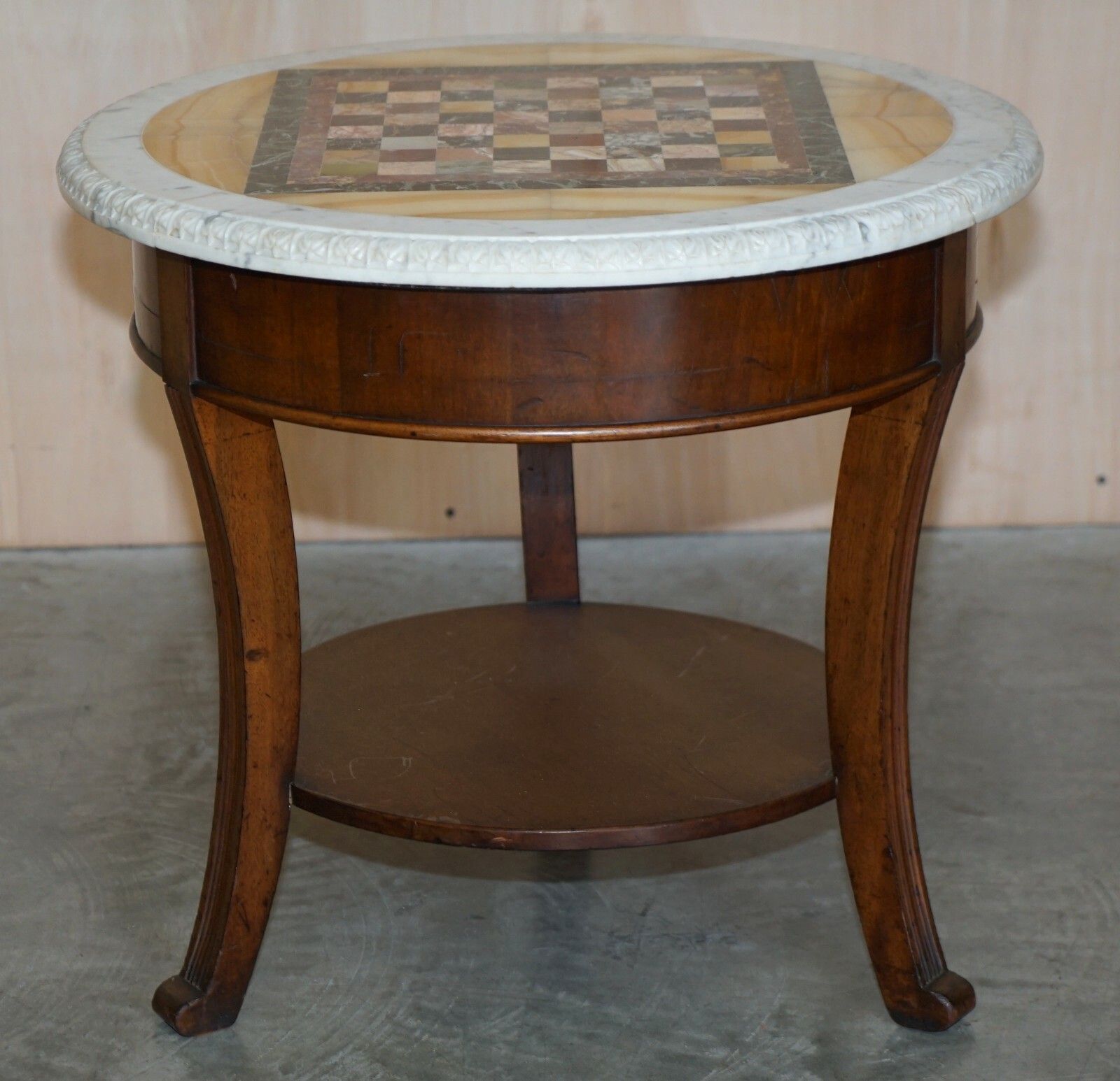 photo furniture Antique Italian Circa 1880 Pietra Dura Marble Chess Table Ornate Mahogany Base