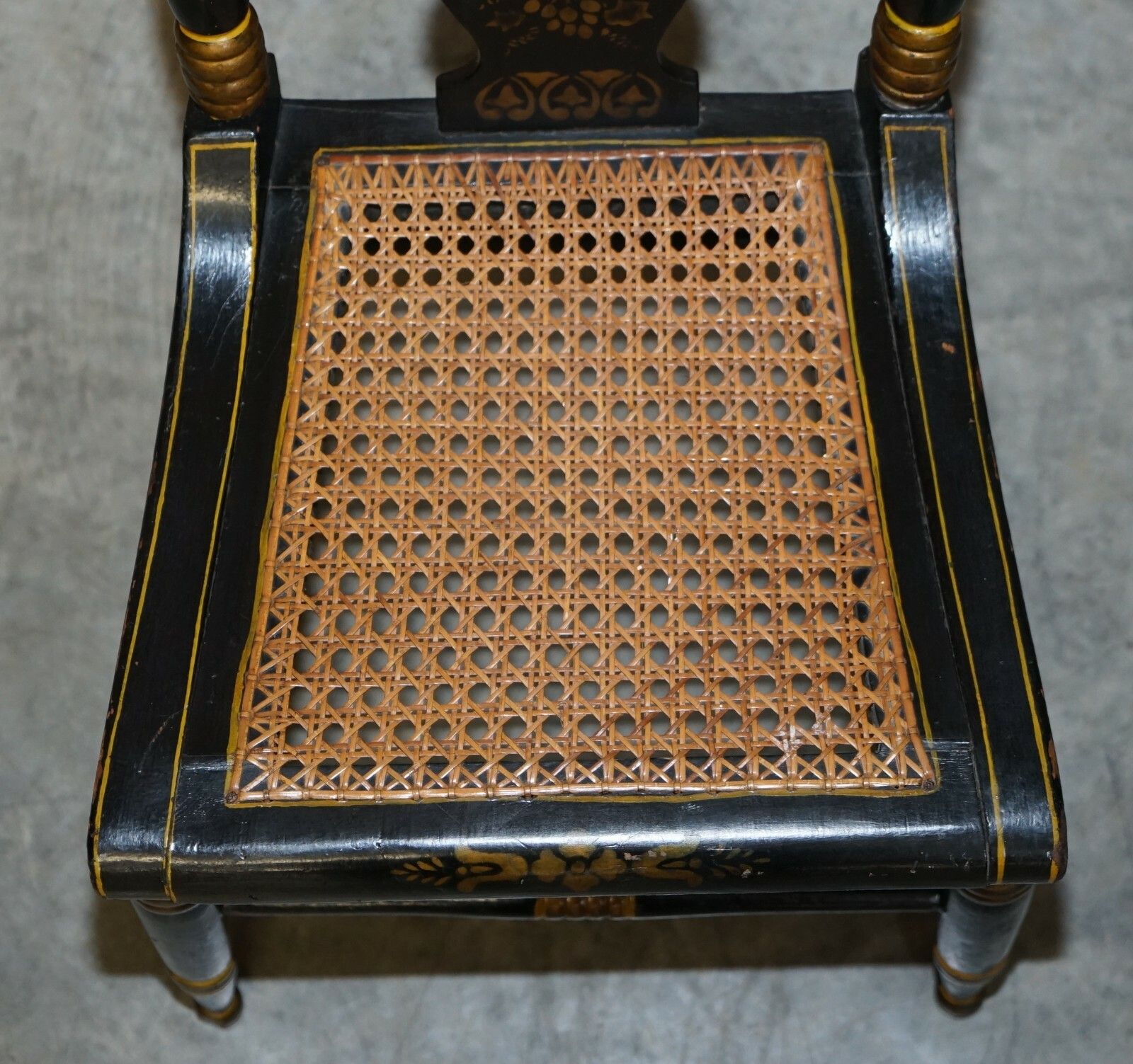 Important Circa 1825 Georgian Baltimore Ebonised Painted Gilt Bergere Side Chair photo 2250.0