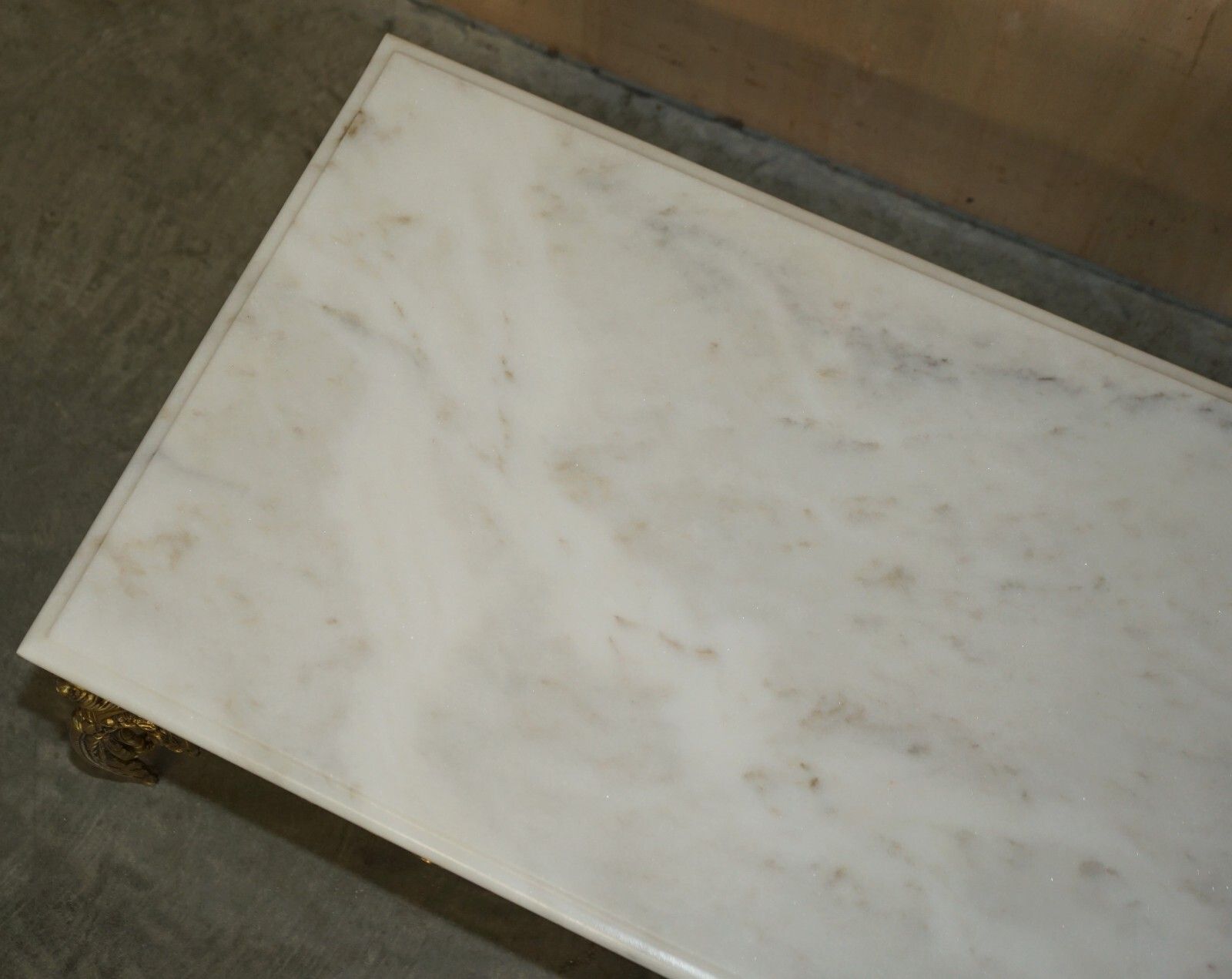 photo furniture Antique Italian Brass & Carrara Marble Coffee Table Circa 1880 Thick Cut Top