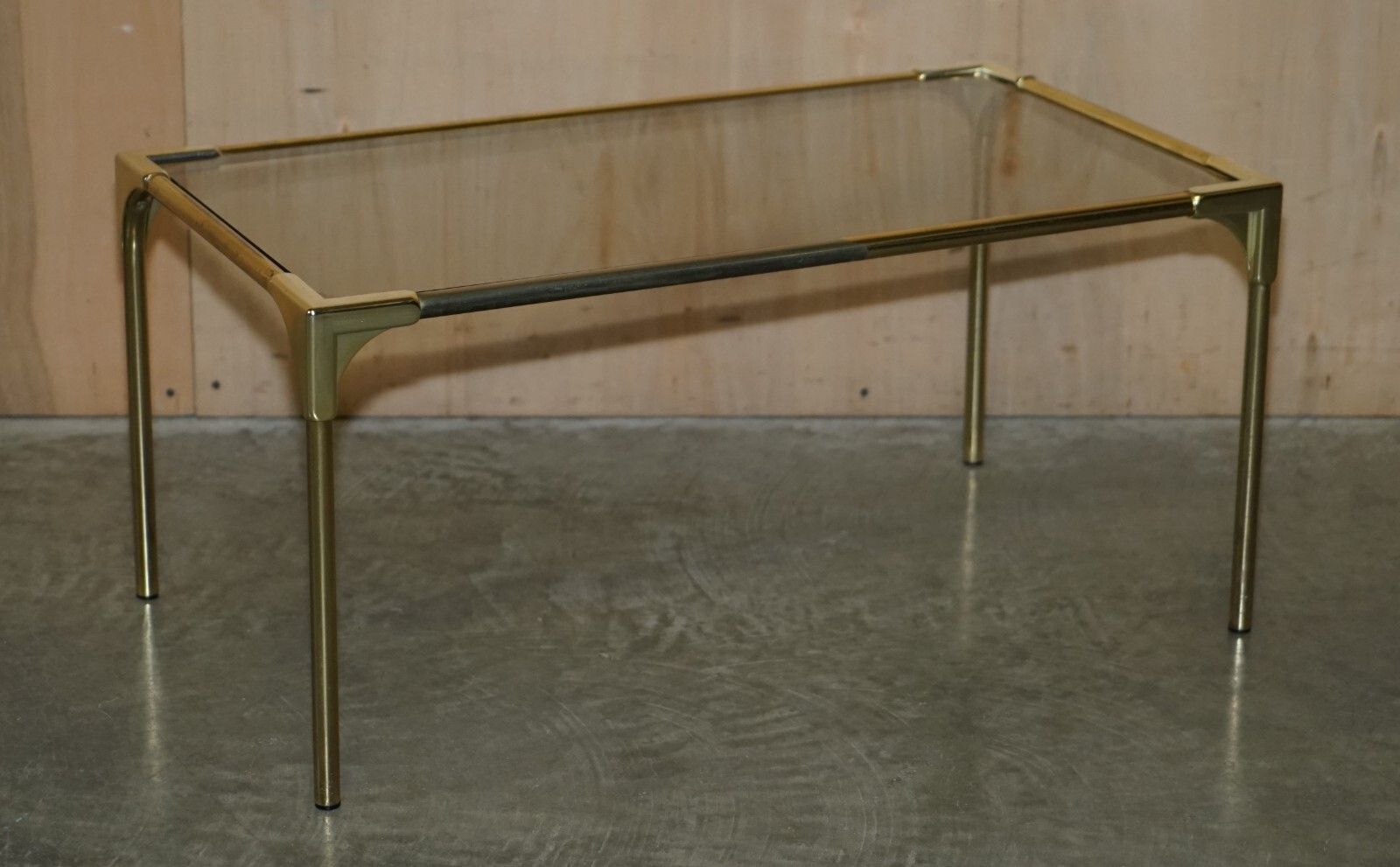 Mid Century Modern Brass & Smoked Glass Coffee Table & Pair Of Side Nest Tables photo furniture