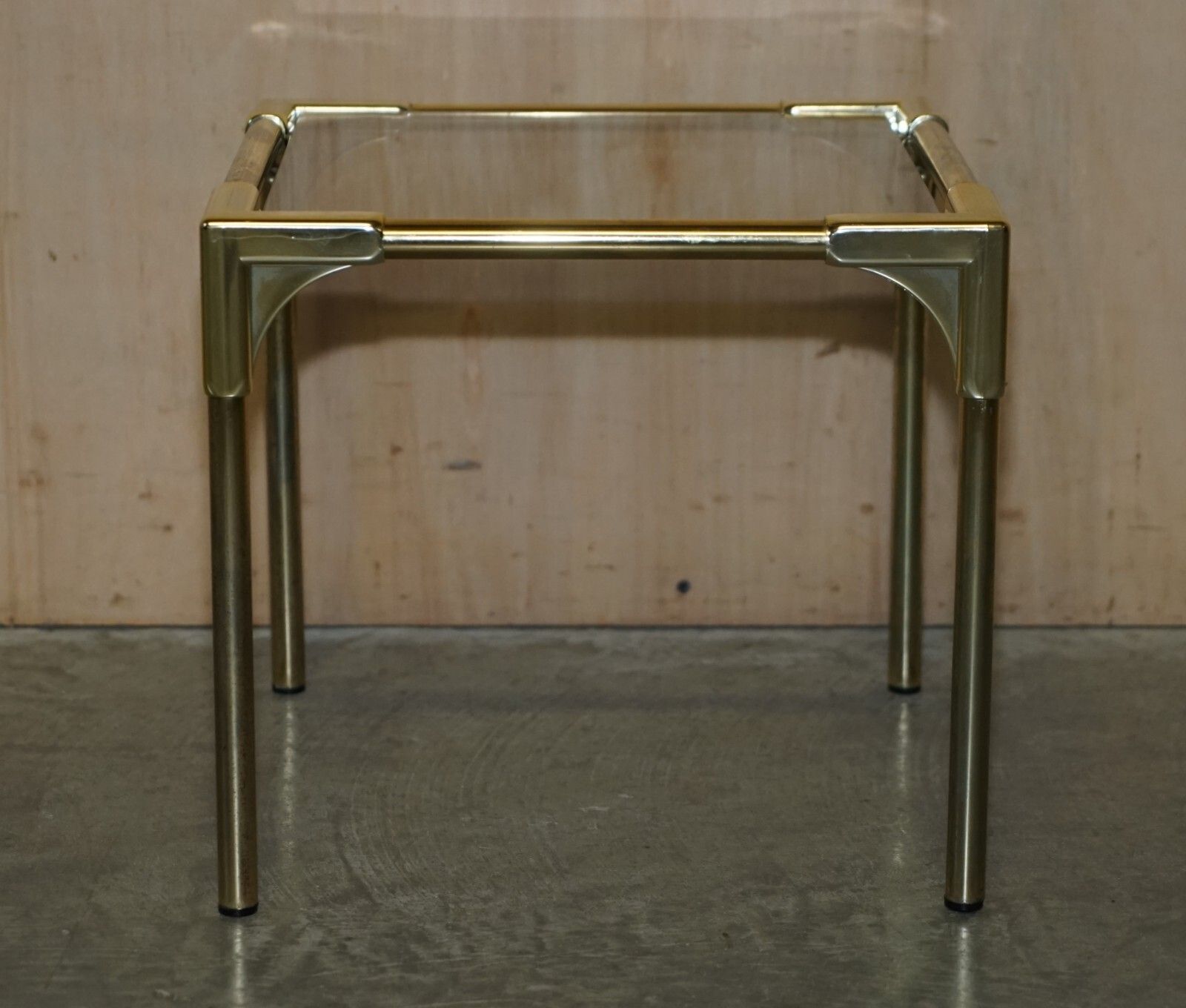 photo furniture Mid Century Modern Brass & Smoked Glass Coffee Table & Pair Of Side Nest Tables