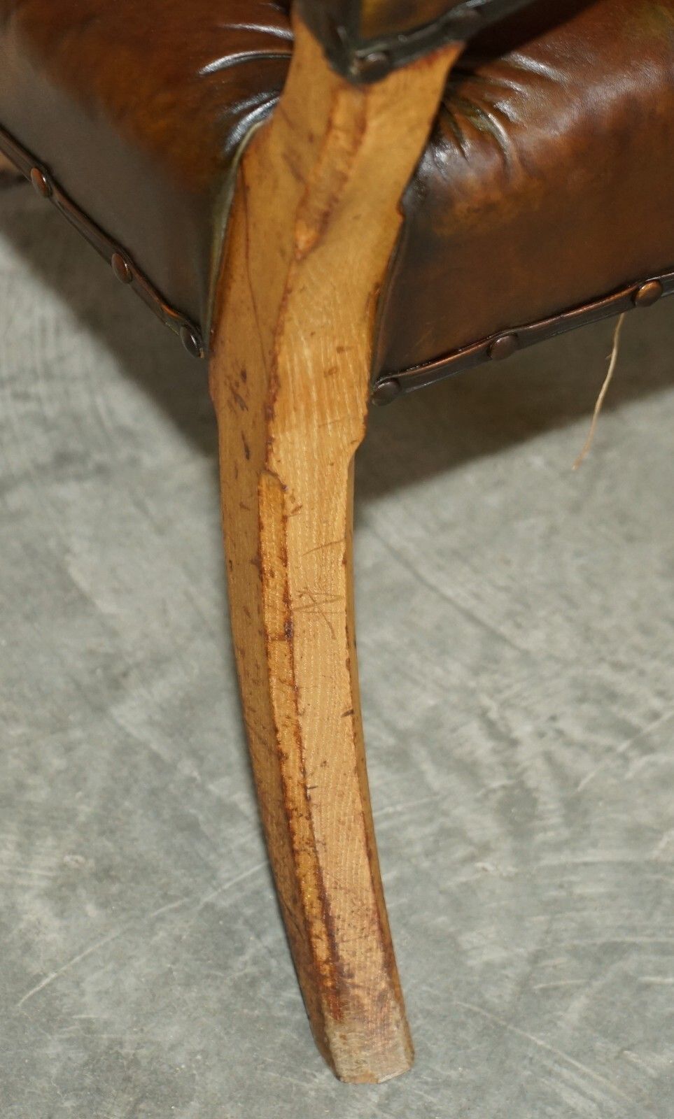 photo for sale Antique Regency 1820 Brown Leather Pollard Oak Chesterfield Office Desk Chair