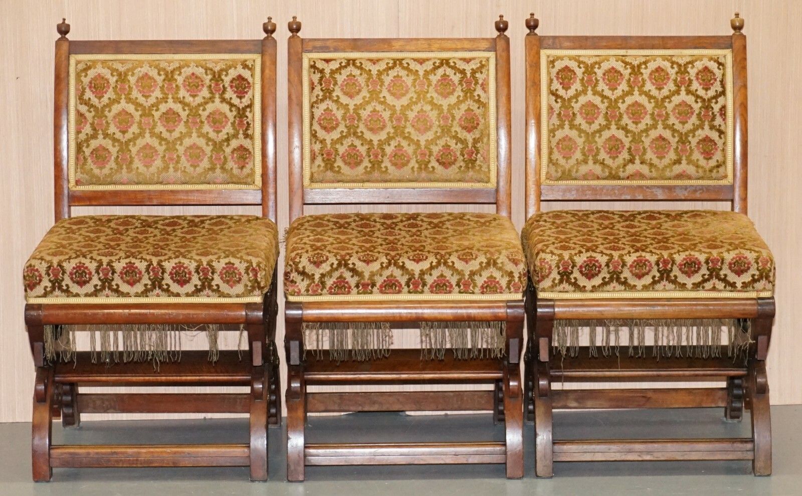Rare Set Of Six Gothic Revival Ornately Carved Walnut Gilt Metal Fittings Chairs photo furniture