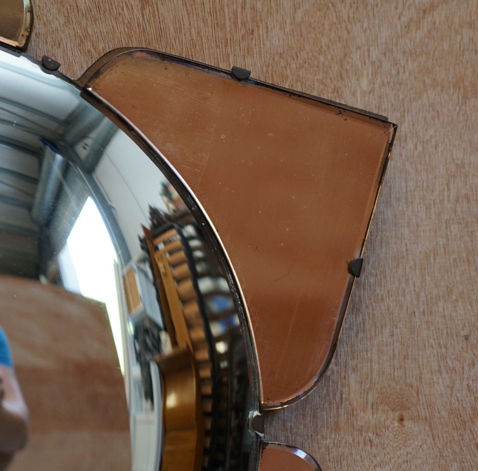 Sublime 1930's Convex Art Deco Peach Glass Bevelled Venetian Round Petal Mirror photo buy