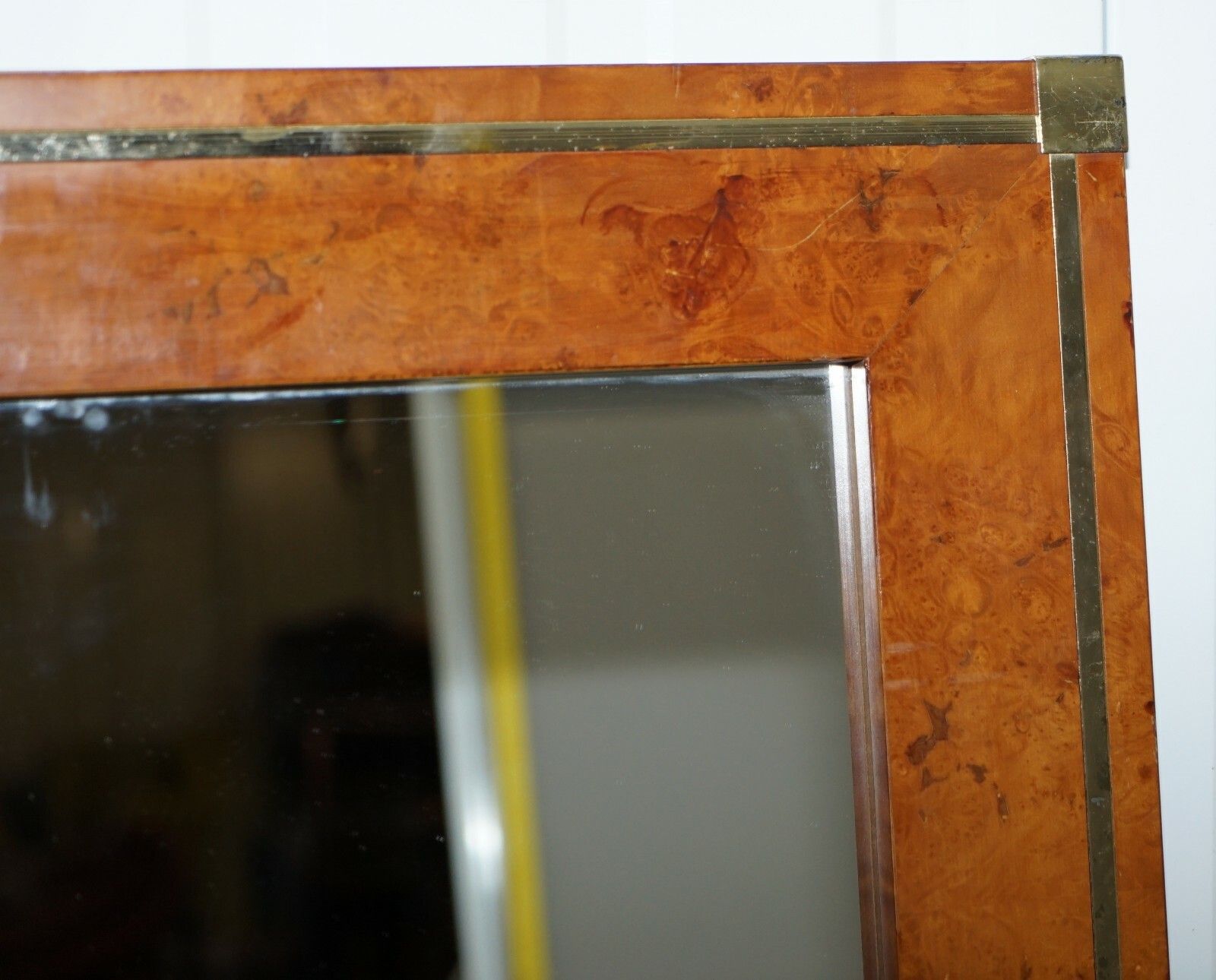 Home Decor Matching Pair Of Mid Century Burr Walnut & Gold Plated Renato Zevi Wall Mirrors photo
